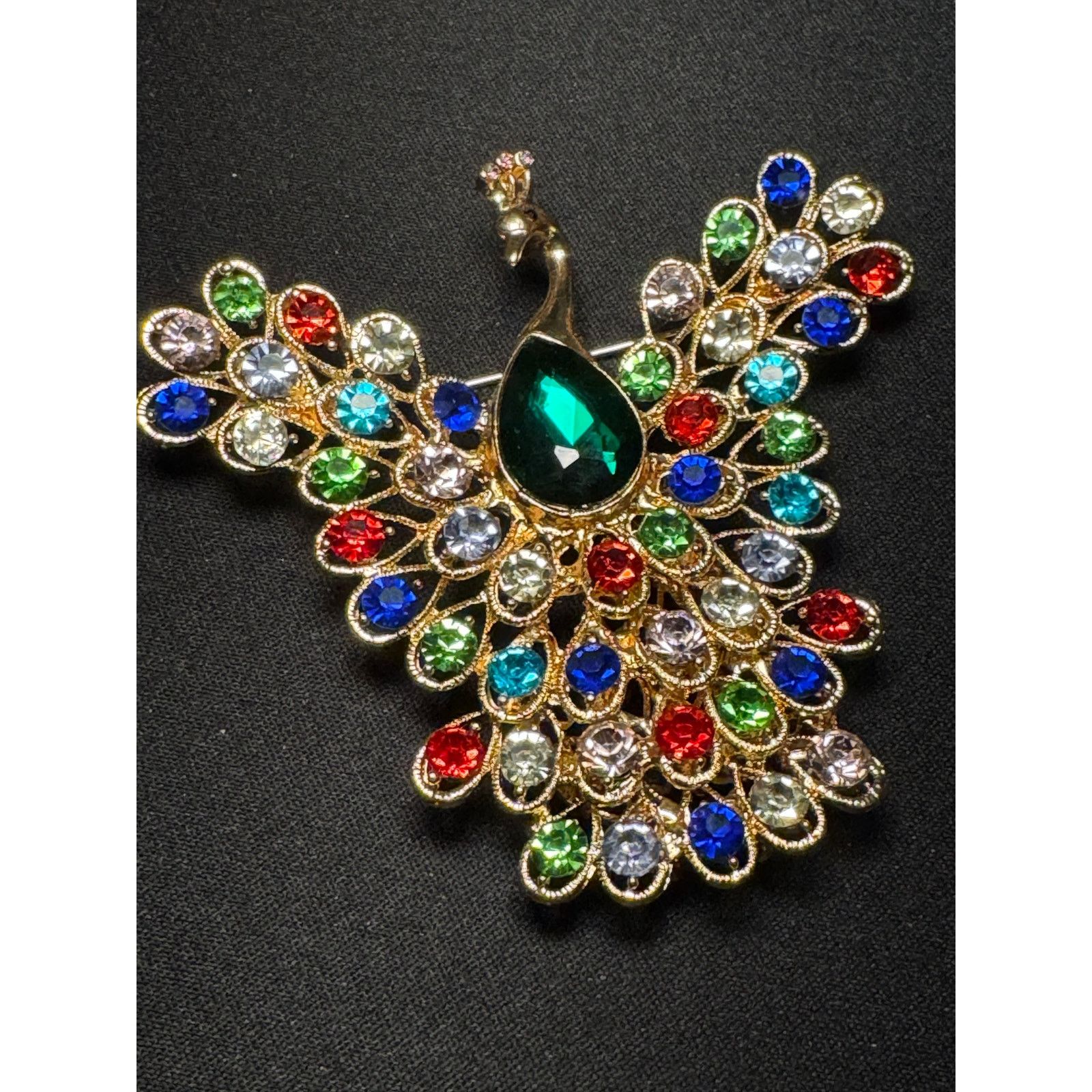 Other Large Multicolored Rhinstone Articulated Peacock Brooch Size ONE SIZE - 3 Thumbnail