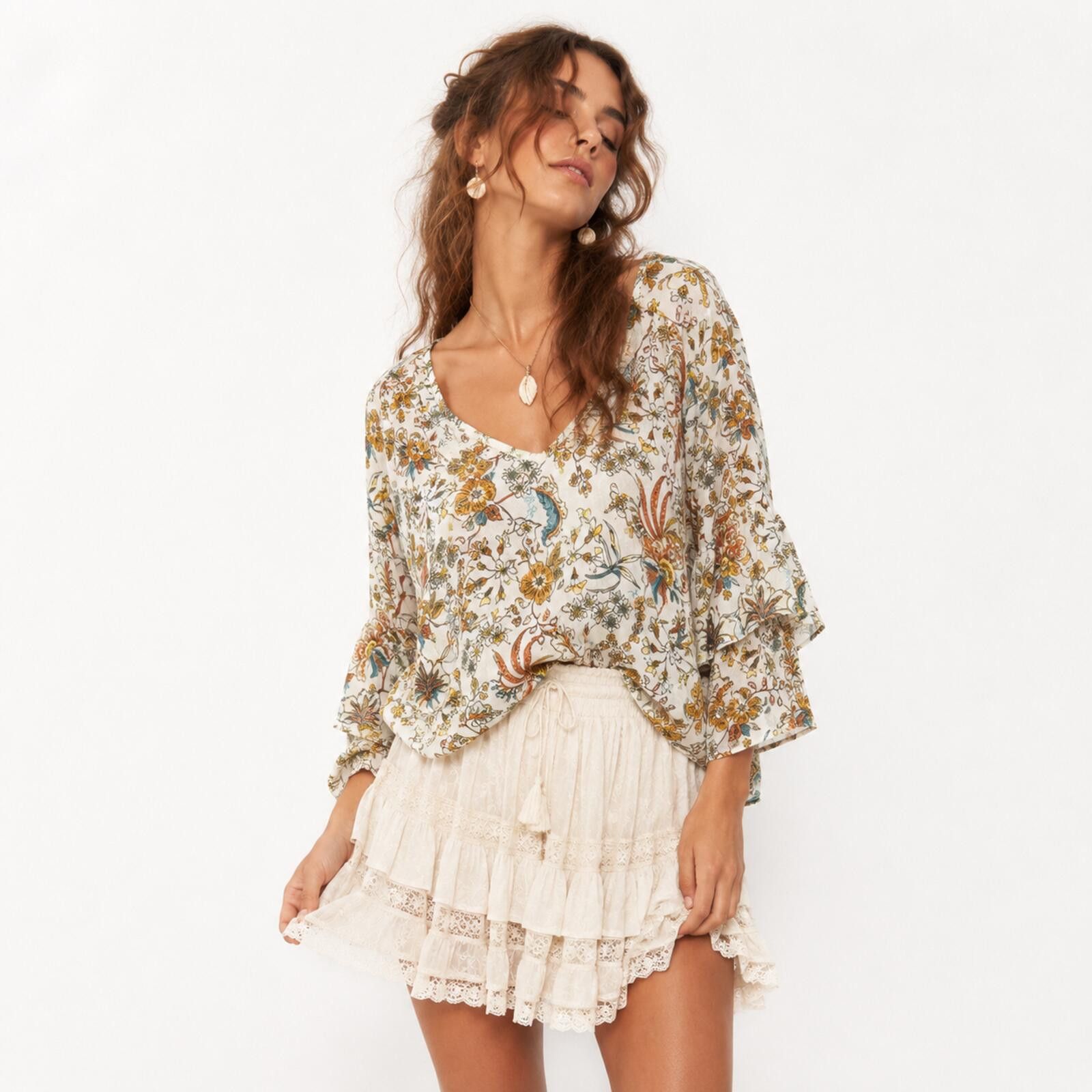 J.Crew Boho Coastal Cottagecore Floral Bell Sleeve Blouse Peasant. Size XL / US 12-14 / IT 48-50 - 1 Thumbnail