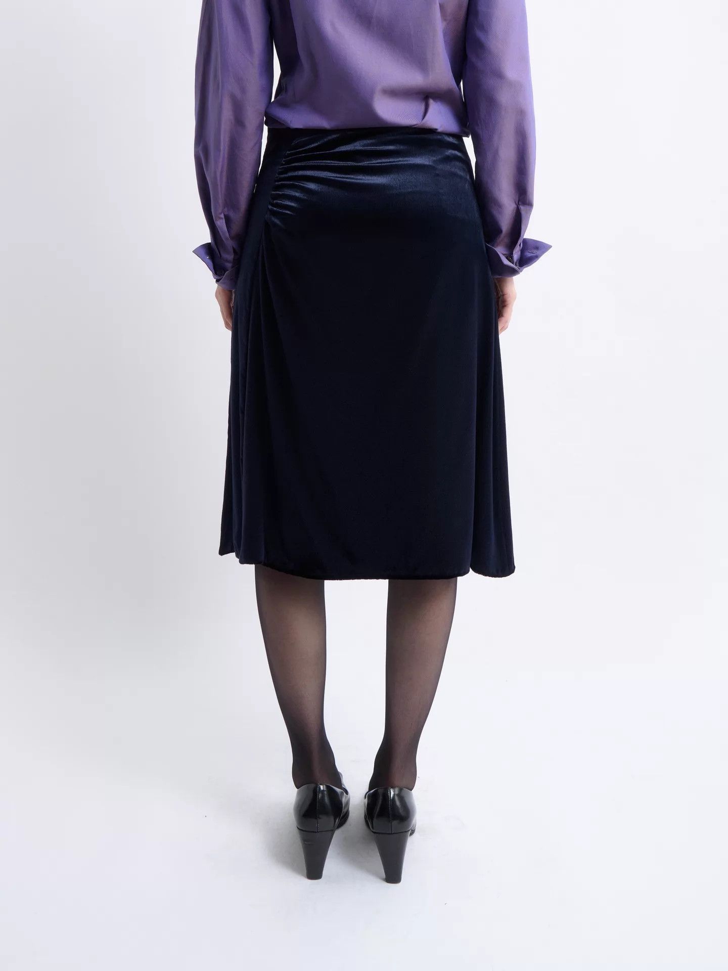 Prada PRADA Women's Velvet Sheen Pleated Skirt Deep Navy Size 25" / US 0 / IT 36 - 6 Thumbnail