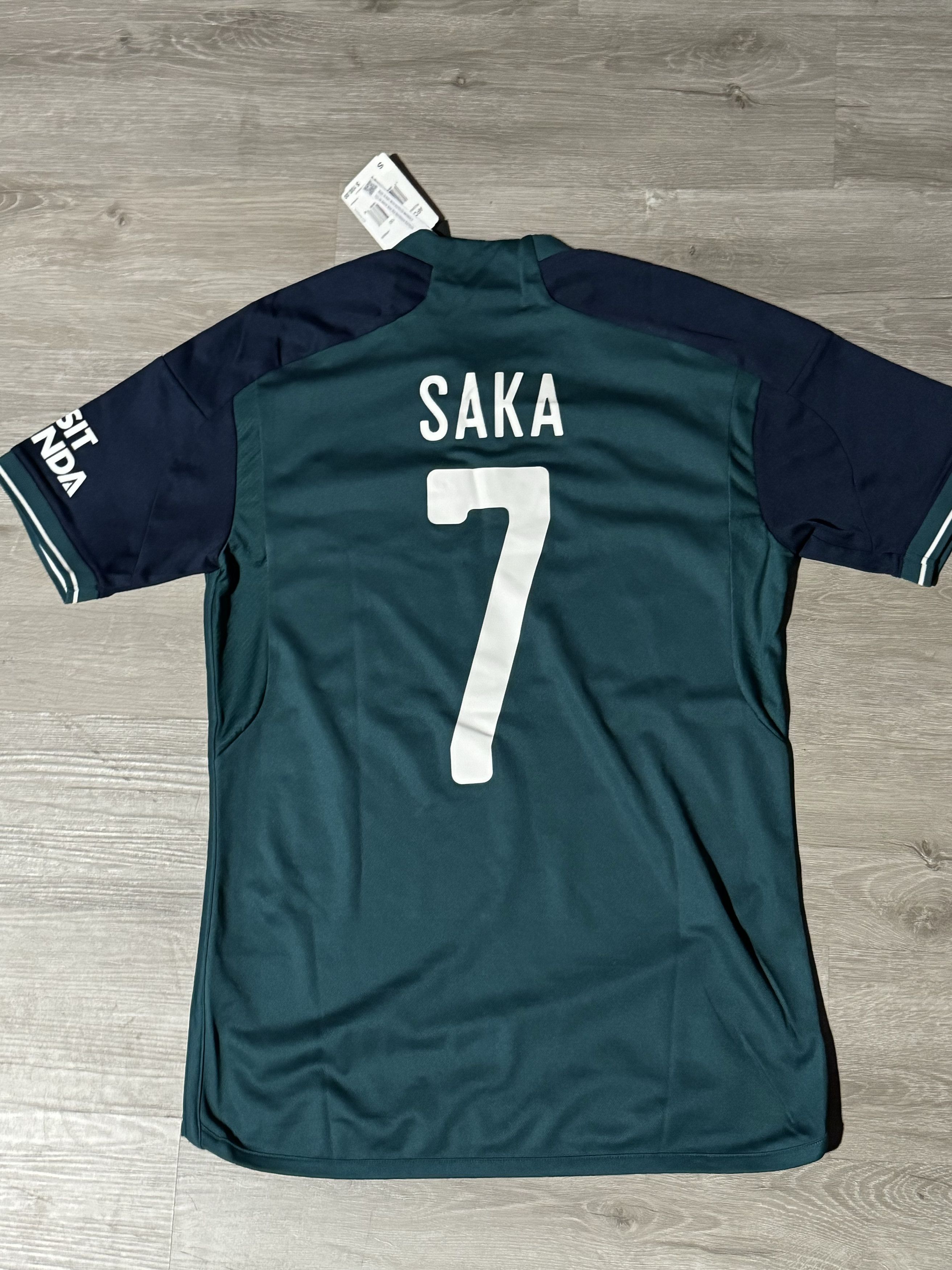 image of Adidas x Soccer Jersey Saka Arsenal Jersey 23/24 Third Football Shirt Hr6935 in Blue/Green (Size Sm