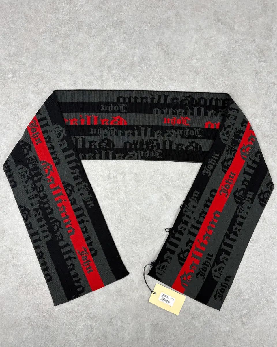John Galliano John Galliano Gothic Script Grey & Red Scarf Size ONE SIZE - 1 Thumbnail