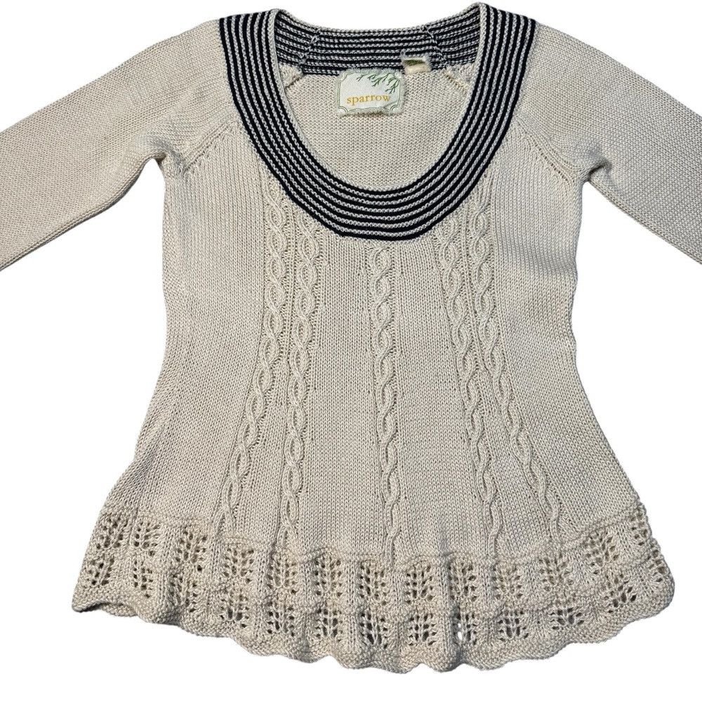 Anthropologie Vintage Sparrow Anthropologie Cable Knit Cotton Ivory Sweat Size M / US 6-8 / IT 42-44 - 3 Thumbnail