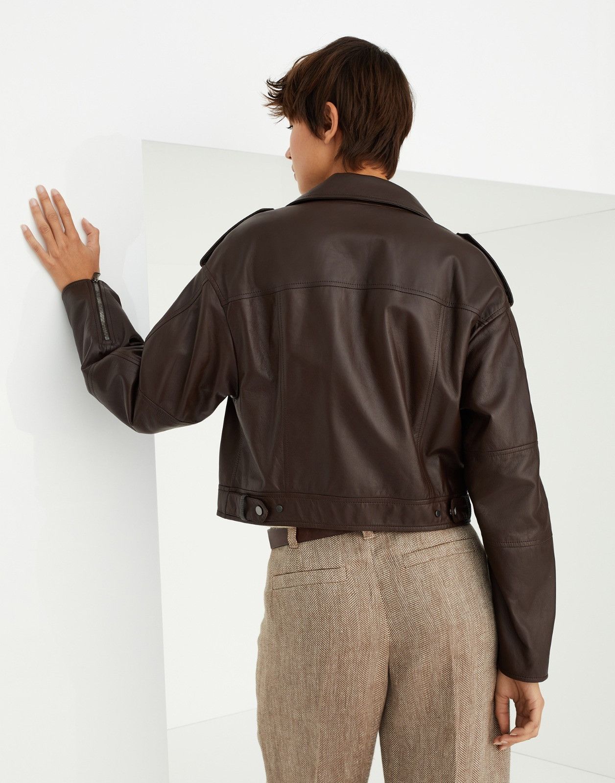Brunello Cucinelli o1la1rc1a0425 Leather Jacket in Brown Size S / US 4 / IT 40 - 2 Thumbnail