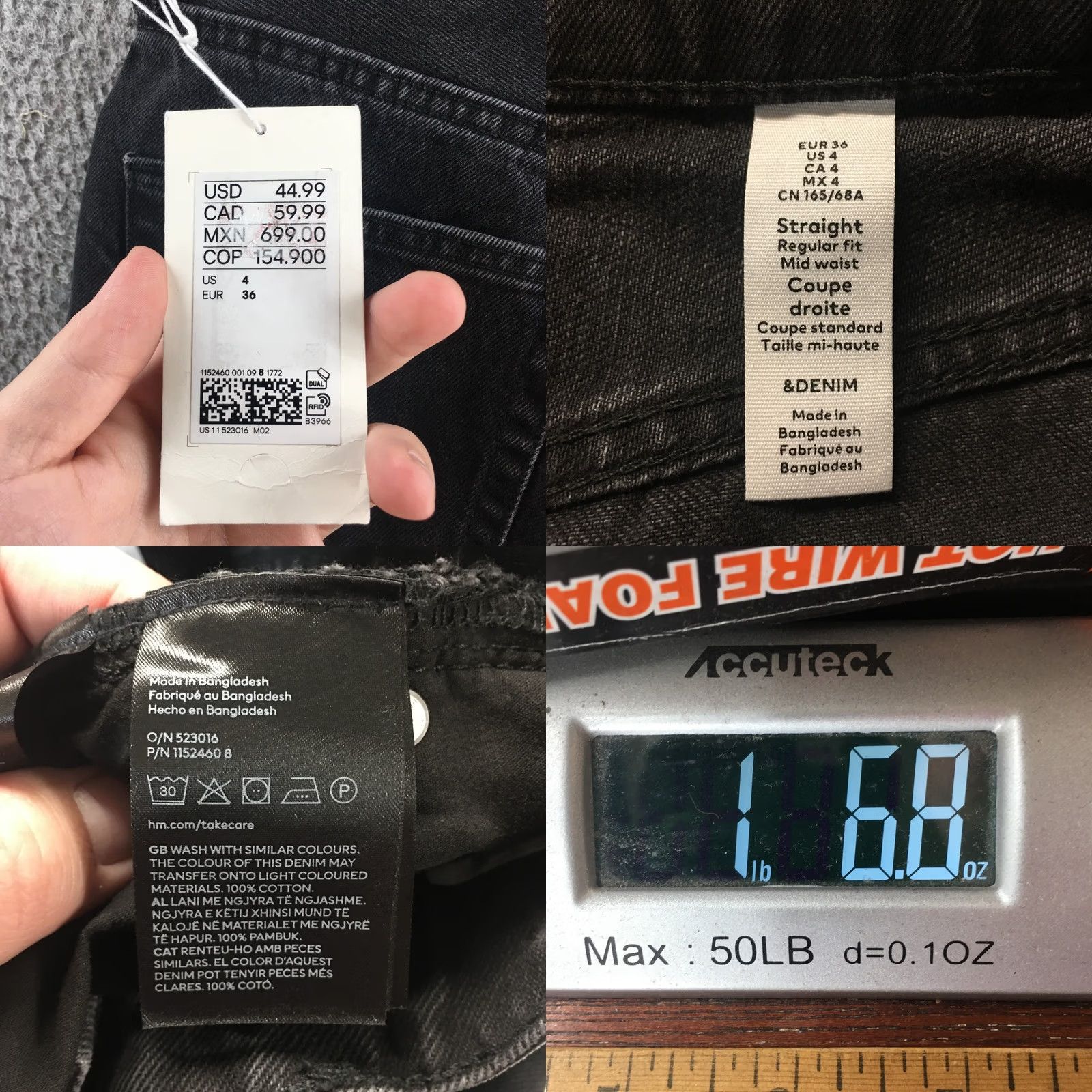 H&M H&M Jeans Womens 4 Black Mid Rise Cotton Zip Fly Straight Leg Casual NEW Size 27" / US 4 / IT 40 - 10 Thumbnail