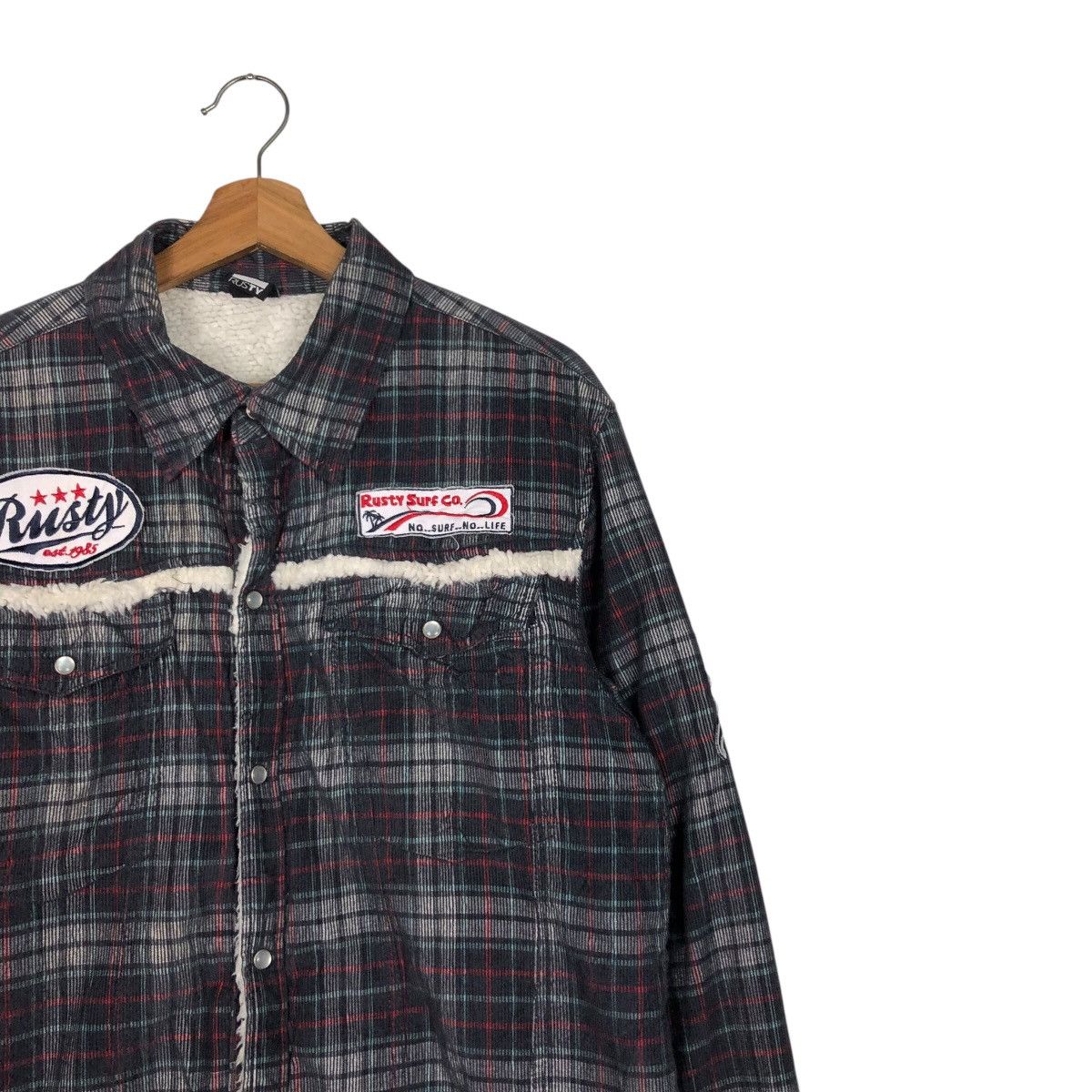 Japanese Brand 📌Rusty Surf Co. Flannel Shirt Jacket Sherpa Blanket Tartan Size US L / EU 52-54 / 3 - 7 Thumbnail