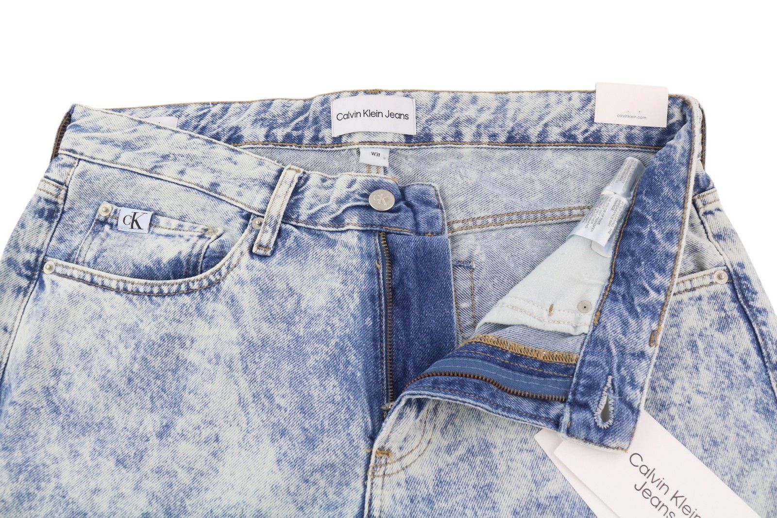 Calvin Klein 90S STRAIGHT W31 Faded Blue Zip Fly Logo Denim 85289 Size US 31 - 4 Thumbnail