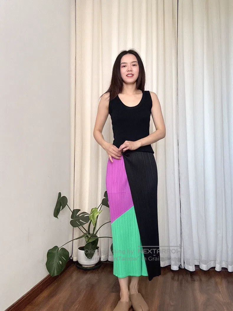Issey Miyake Issey Miyake size:3 Color Block Midi Skirt Size 22" - 1 Thumbnail