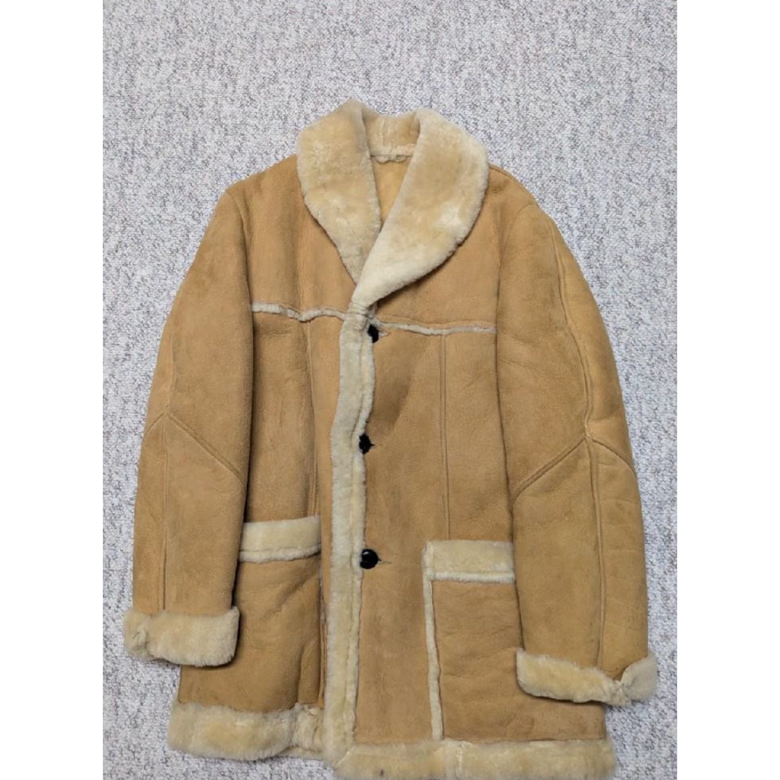 Vintage VINTAGE shearling coat western rancher coat jacket MEN M Brown leather sheepskin wool pile lined 40 chest 33 length 21 hem 19 shoulders 24.5 arm 40 Size US M / EU 48-50 / 2 - 2 Thumbnail