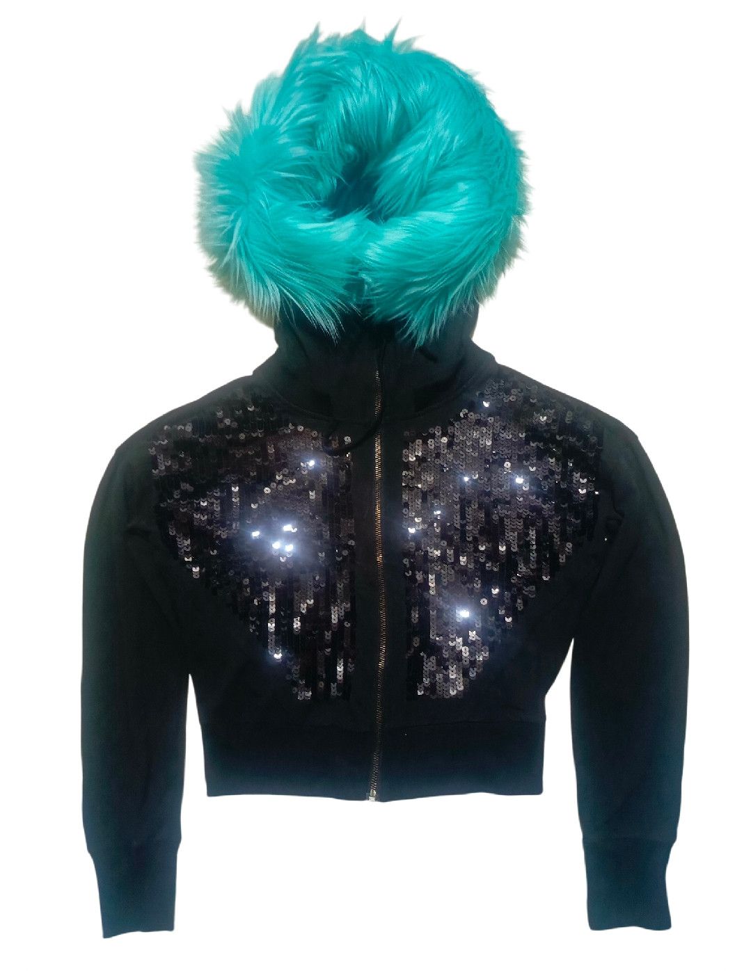 Hysteric Glamour Cropped Turquoise Hoodie Shiny Black by EGOIST Size S / US 4 / IT 40 - 1 Thumbnail
