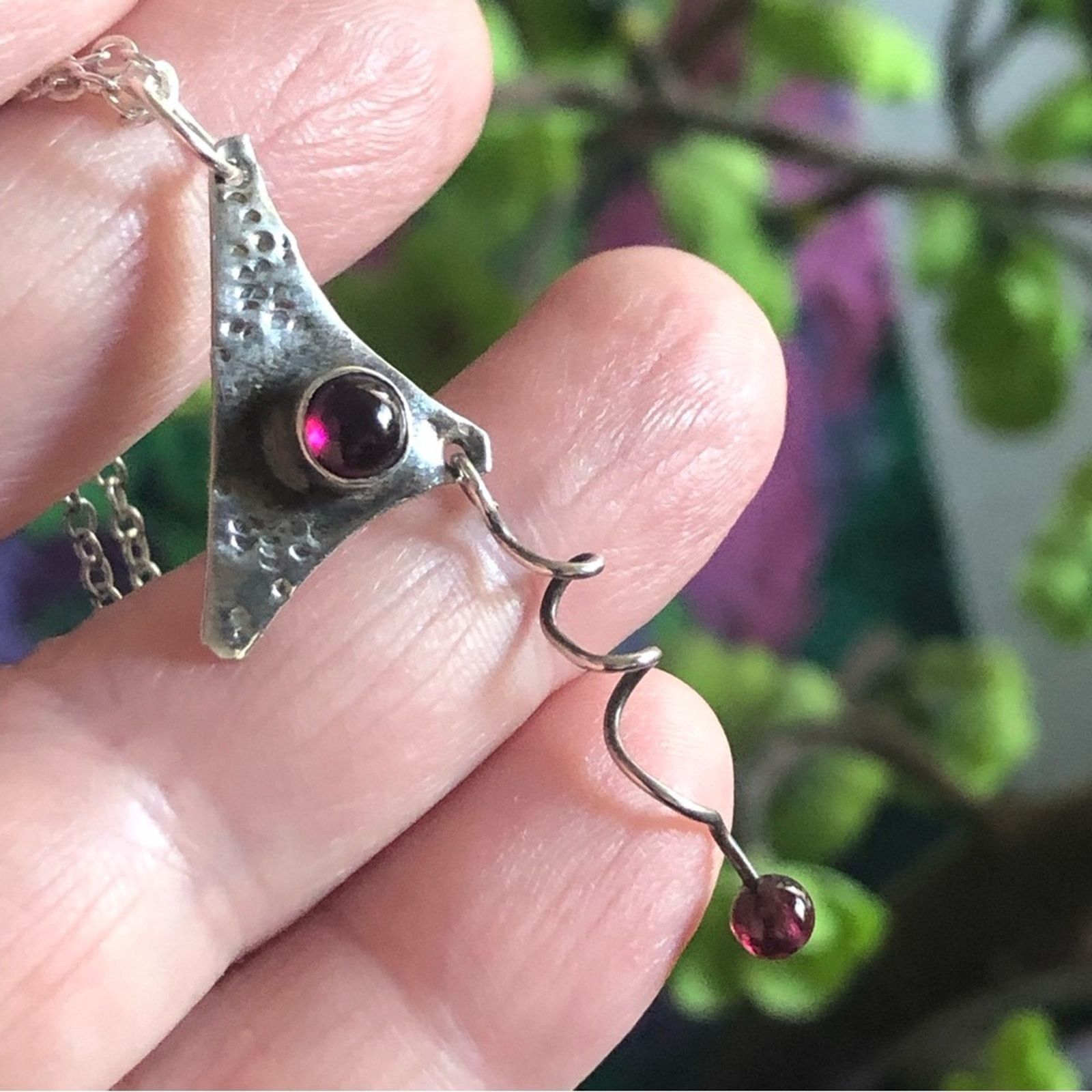Handmade Handcrafted pyrope garnet sterling pendant on chain necklace Size ONE SIZE - 8 Thumbnail