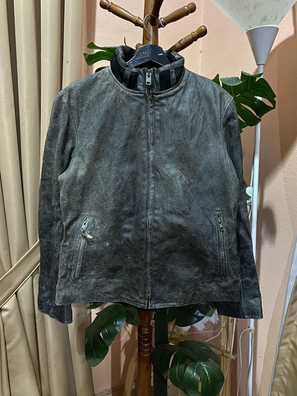 Boycott Vintage BOYCOTT Distressed Gray Leather Jacket Minimalist Size US M / EU 48-50 / 2 - 3 Thumbnail