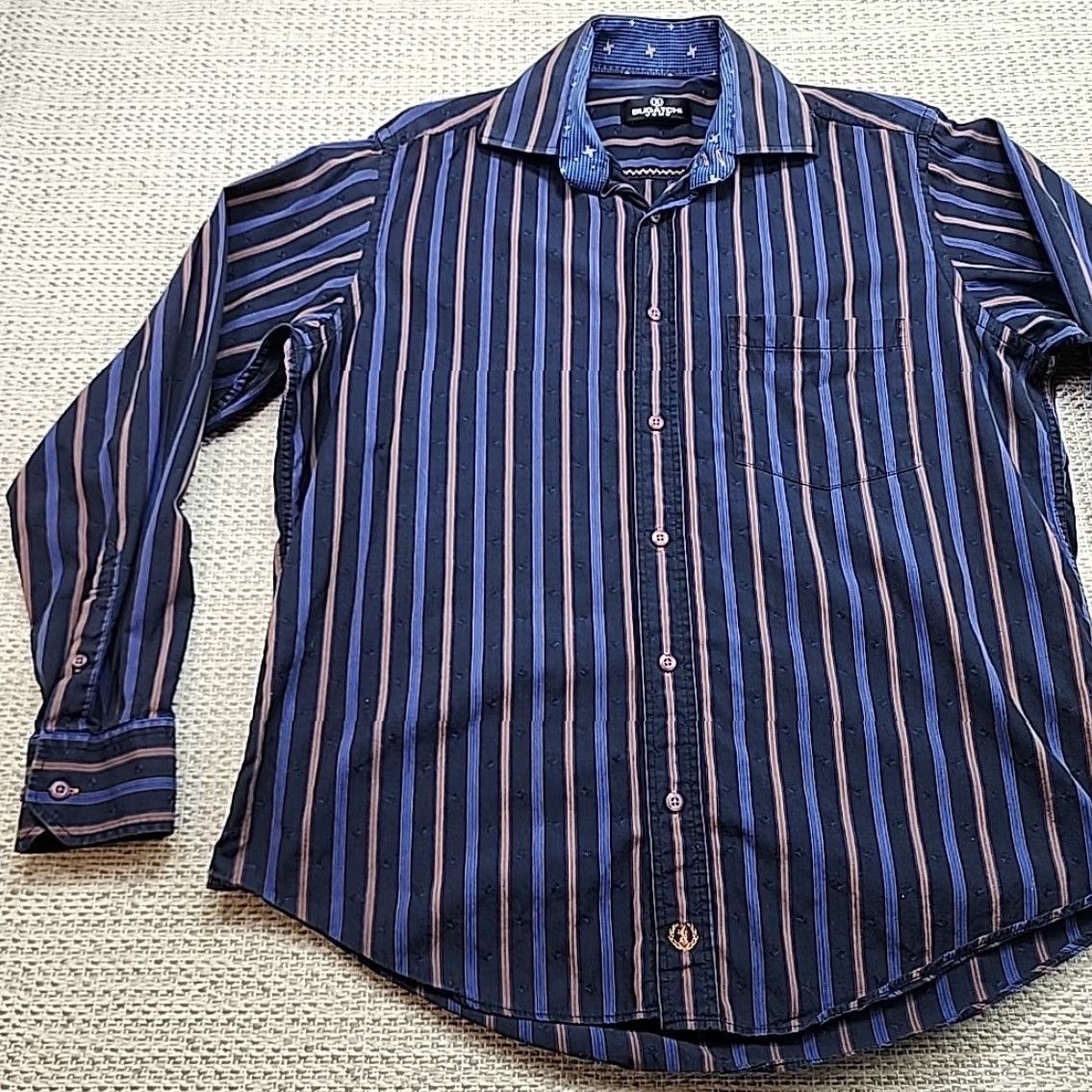 BUGATCHI Bugatchi Uomo Shirt Mens Medium Short Sleeve Button Up Casual Striped Size US M / EU 48-50 / 2 - 3 Thumbnail