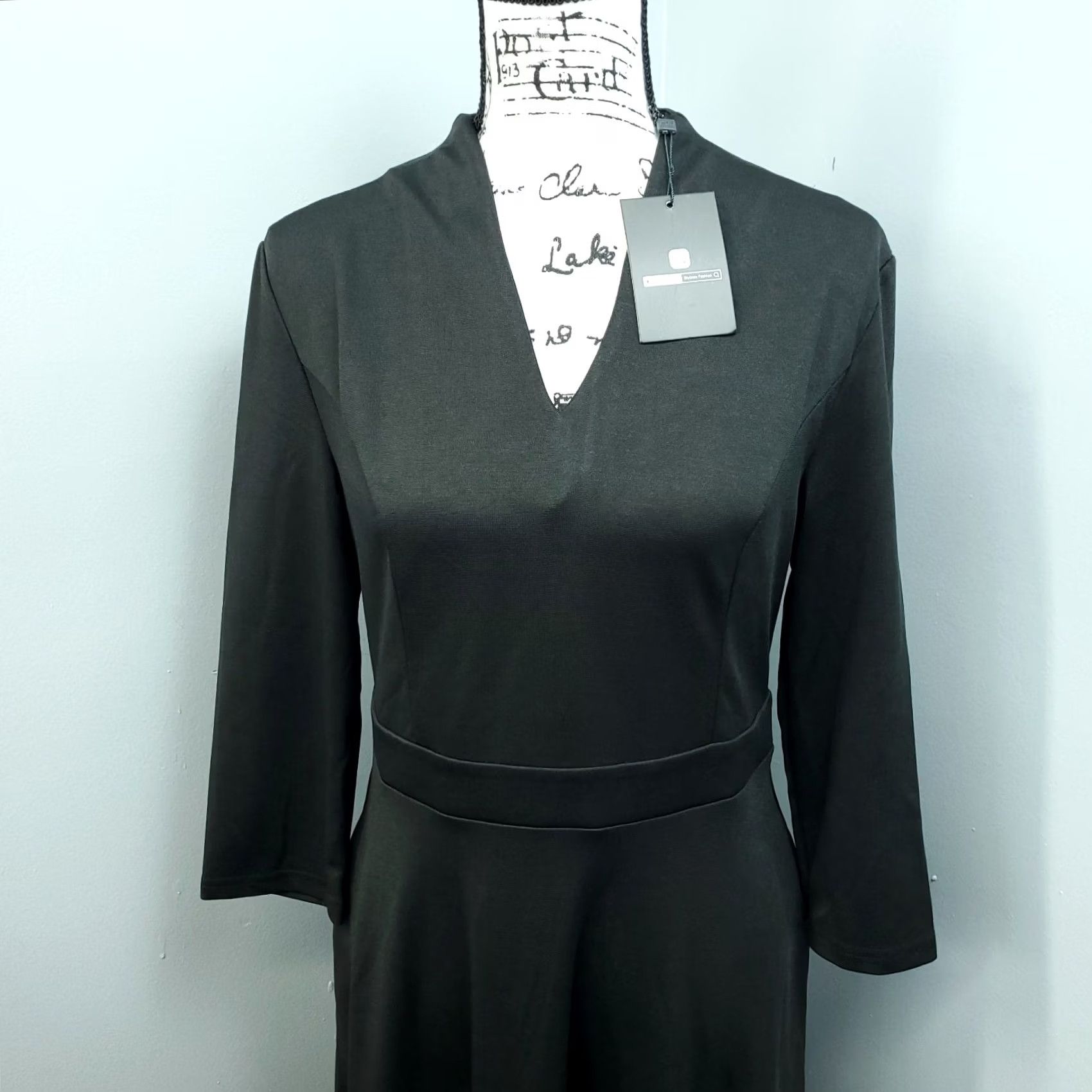 Vintage Stylewe Silky Dress Womens S Black Empire Waist Plunge V-Neck Back Zip Long Sleeve Casual Dress Size S / US 4 / IT 40 - 3 Thumbnail