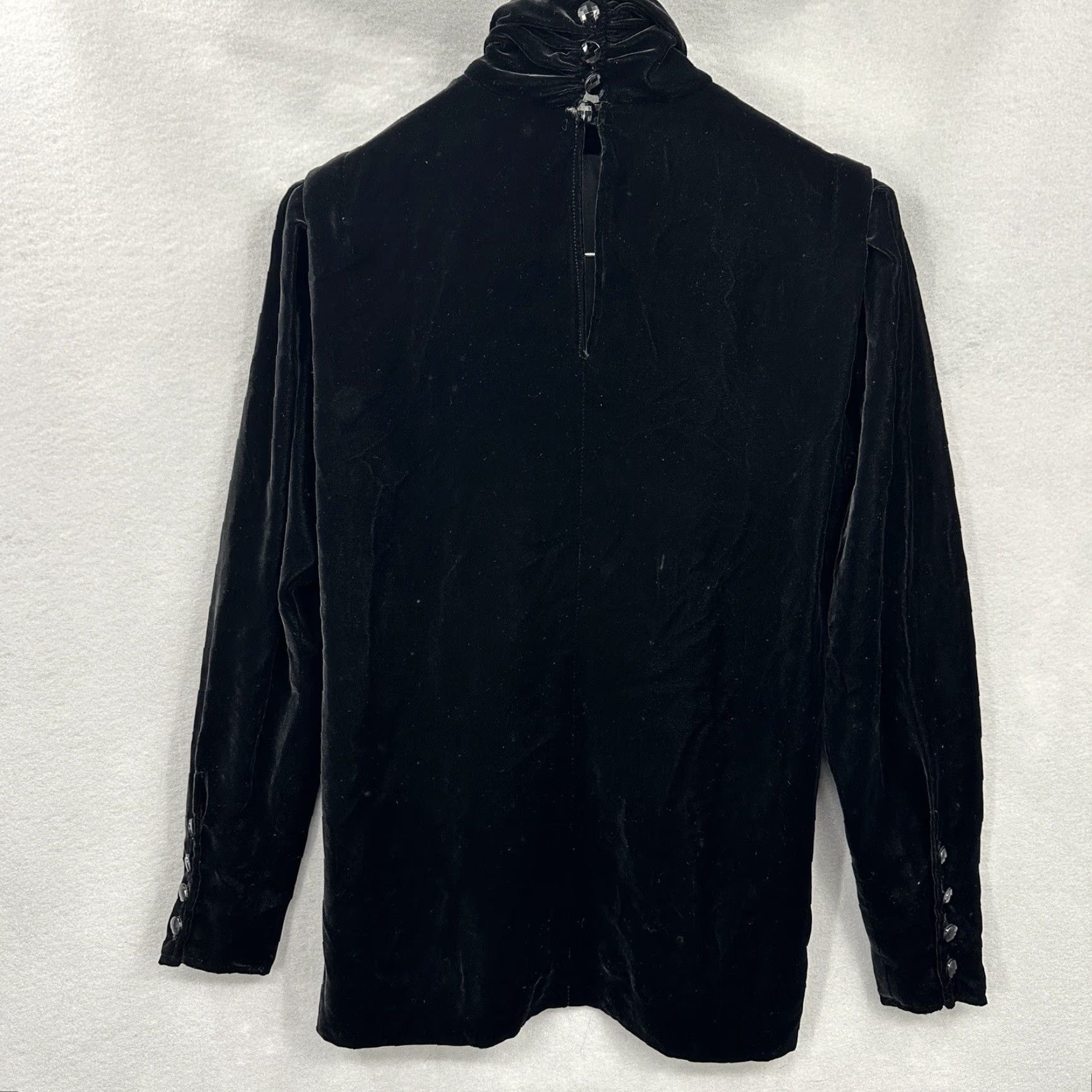 Emanuel Ungaro VINTAGE Emanuel Ungaro Velvet Blouse Womens 8 Black High Neck Sheer Sleeve Retro Tunic Size M / US 6-8 / IT 42-44 - 5 Thumbnail