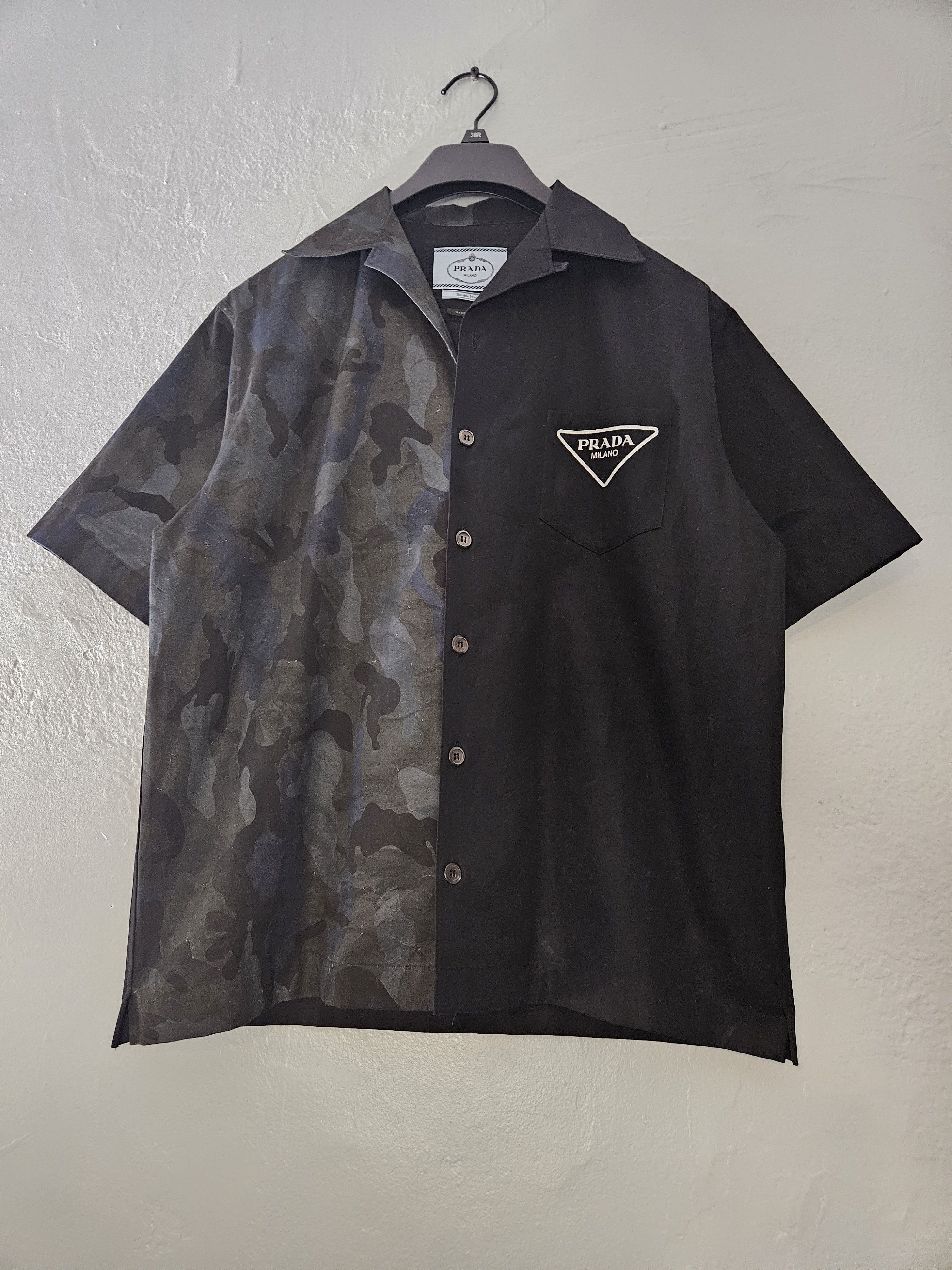 Prada Double Match Oversized Black Blue Camo Bowling Shirt Size US S / EU 44-46 / 1 - 2 Thumbnail