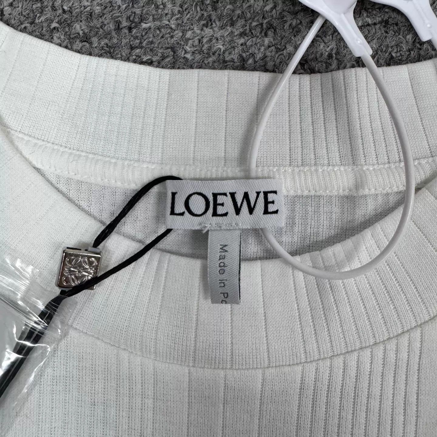Loewe LOEWE White Ribbed Square Logo Short Sleeve Tee Size L / US 10 / IT 46 - 5 Thumbnail