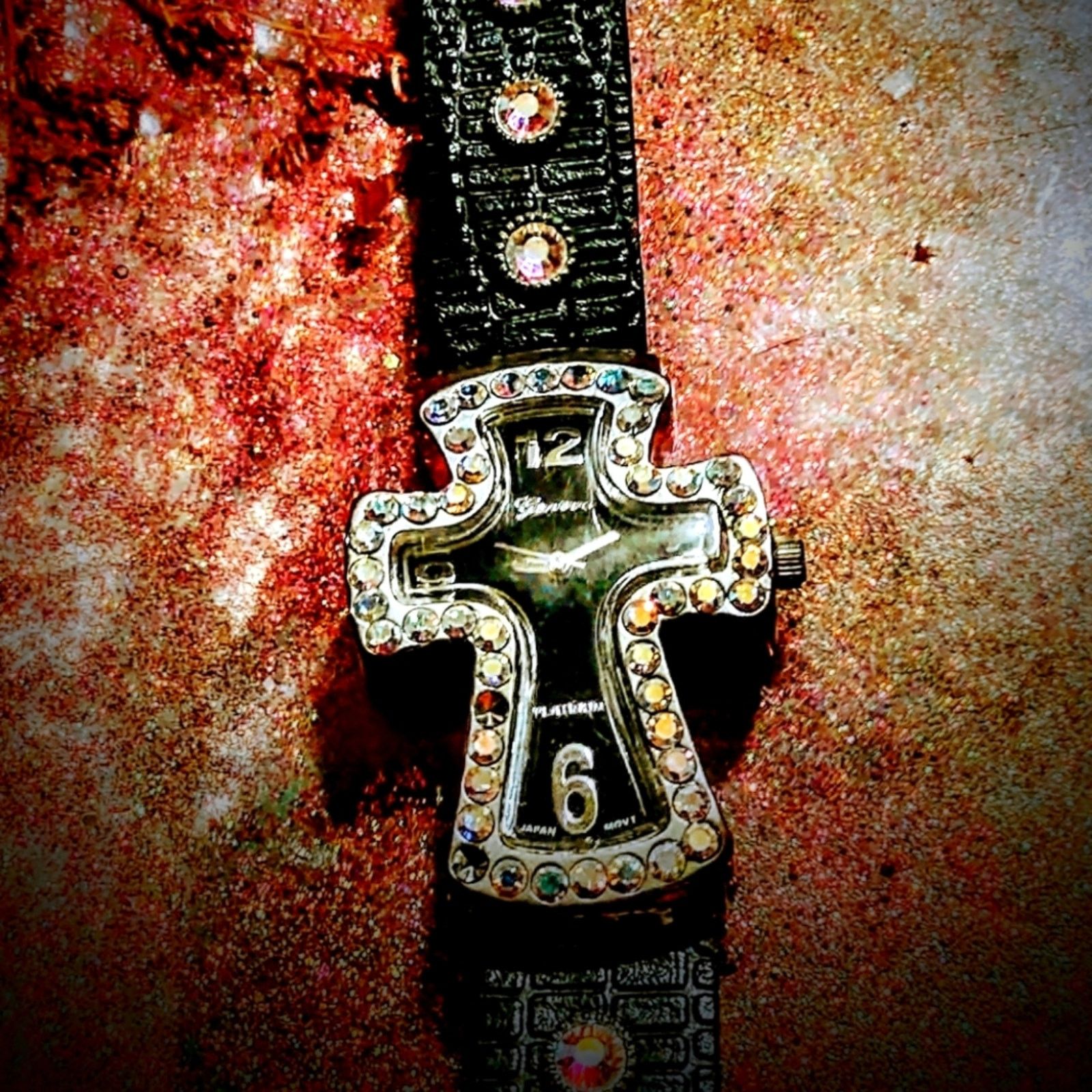 Vintage Gorgeous is this Geneva Platinum cross watch w/rhinestones Size ONE SIZE - 3 Thumbnail