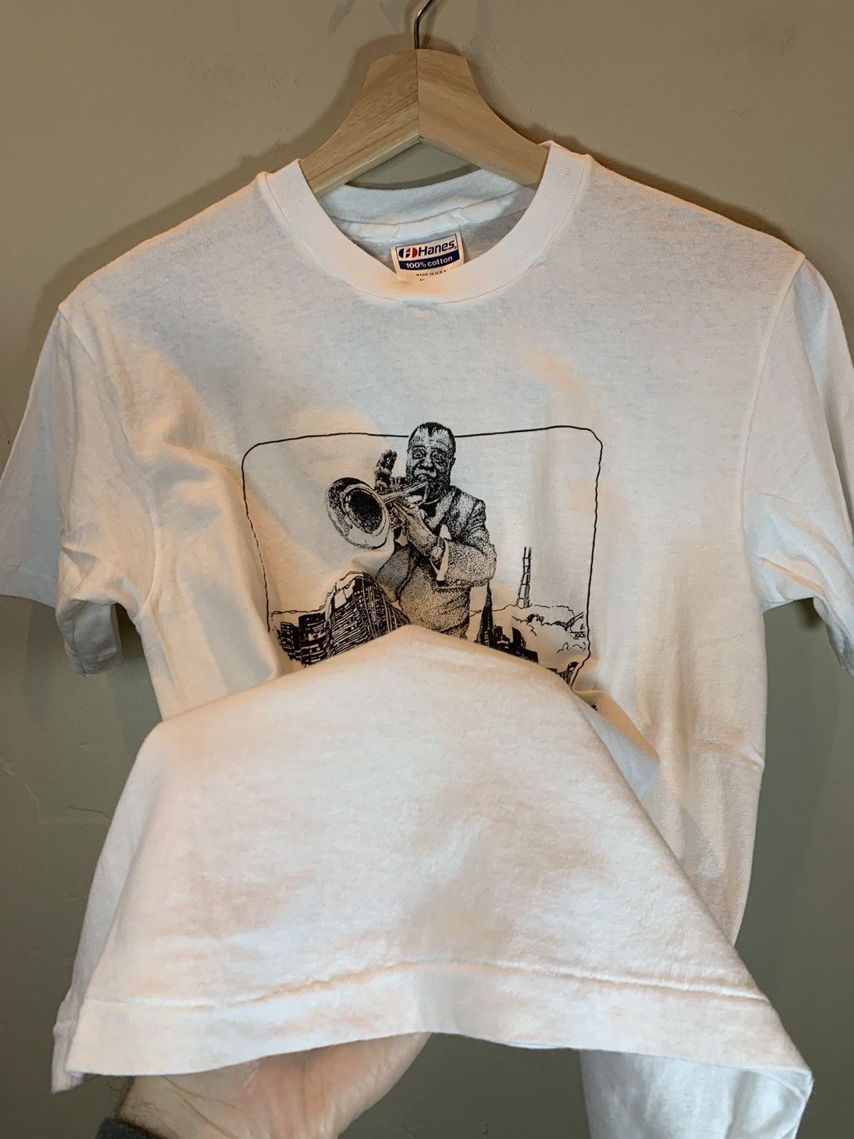 Band Tees × Vintage *RARE* Vintage 80’s Louis Armstrong Satchmo Jazz Art T-Shirt Size US M / EU 48-50 / 2 - 4 Thumbnail