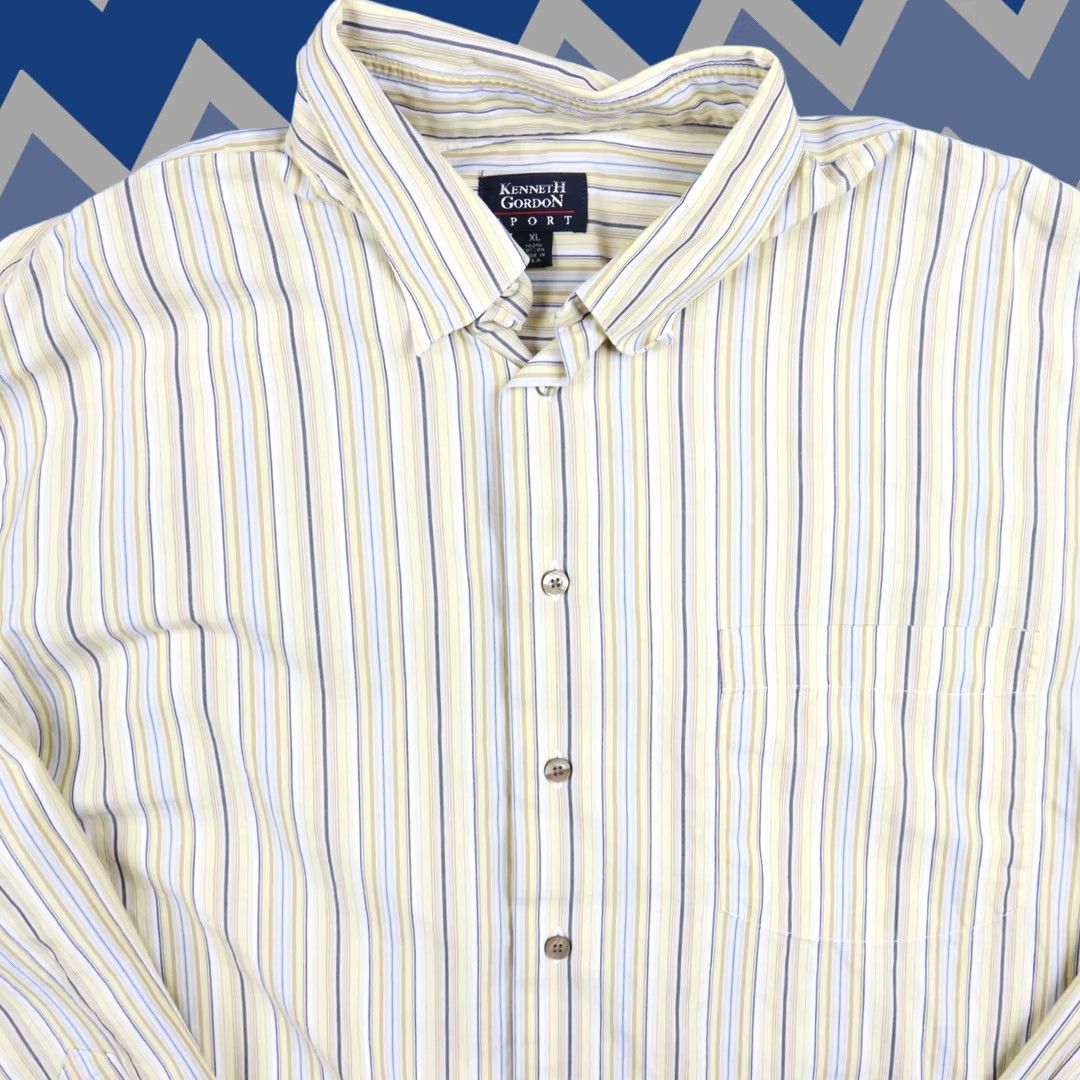 Vintage Kenneth Gordon Sport Shirt Mens XL Pocket Button Up Yellow Striped Long Sleeve Size US XL / EU 56 / 4 - 1 Thumbnail
