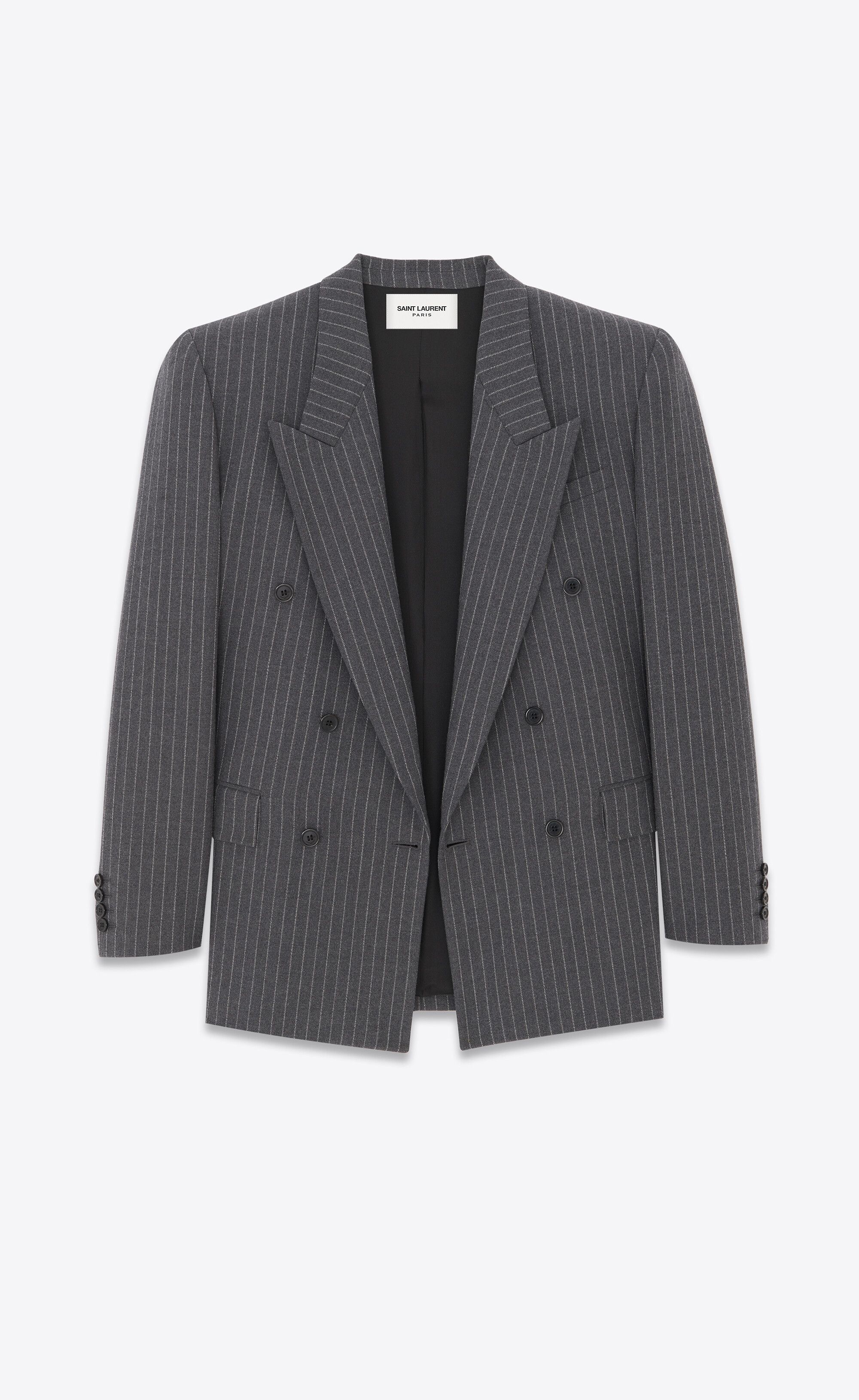 Saint Laurent Paris o1s1wg110125 762930 Oversized Jacket Striped Wool Flannel Size M / US 6-8 / IT 42-44 - 1 Thumbnail