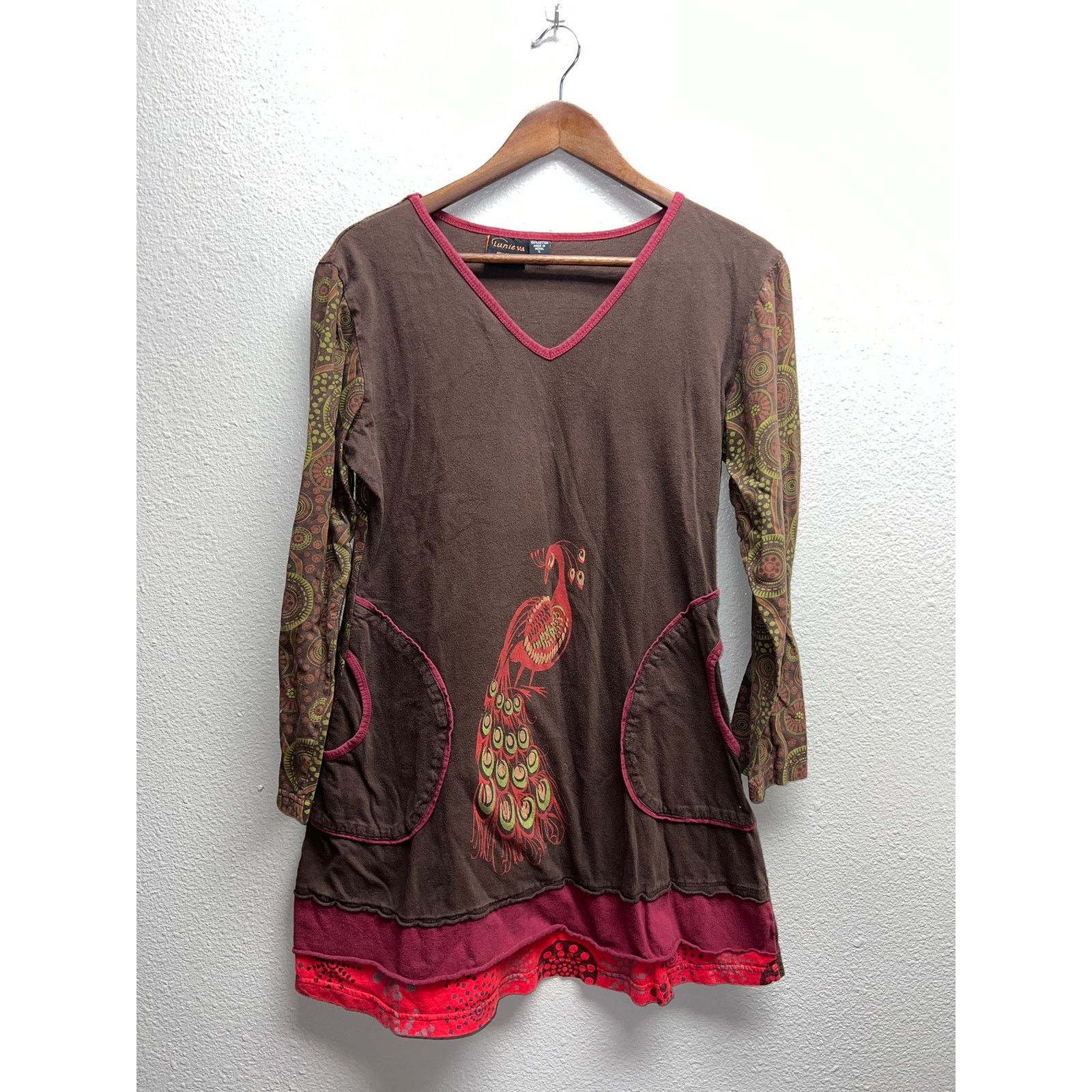 Vintage Womens Lunieva Dress Top Peacock Graphic Boho Bohemian Large Size L / US 10 / IT 46 - 1 Thumbnail