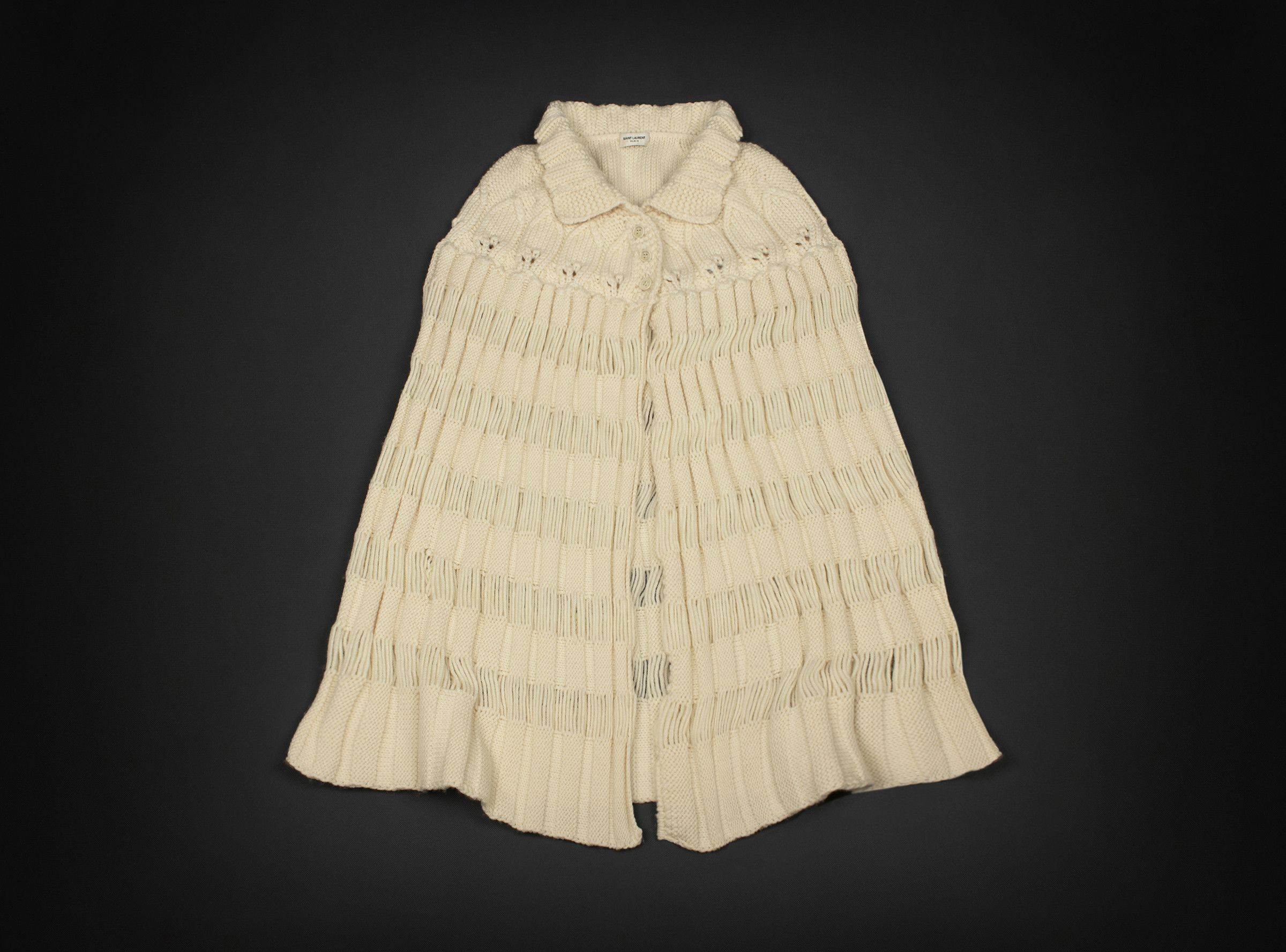 image of Saint Laurent Paris Knit Wool Cape Poncho Coat, One Size Fit, Retail $1990 in Beige/Bone, Women's