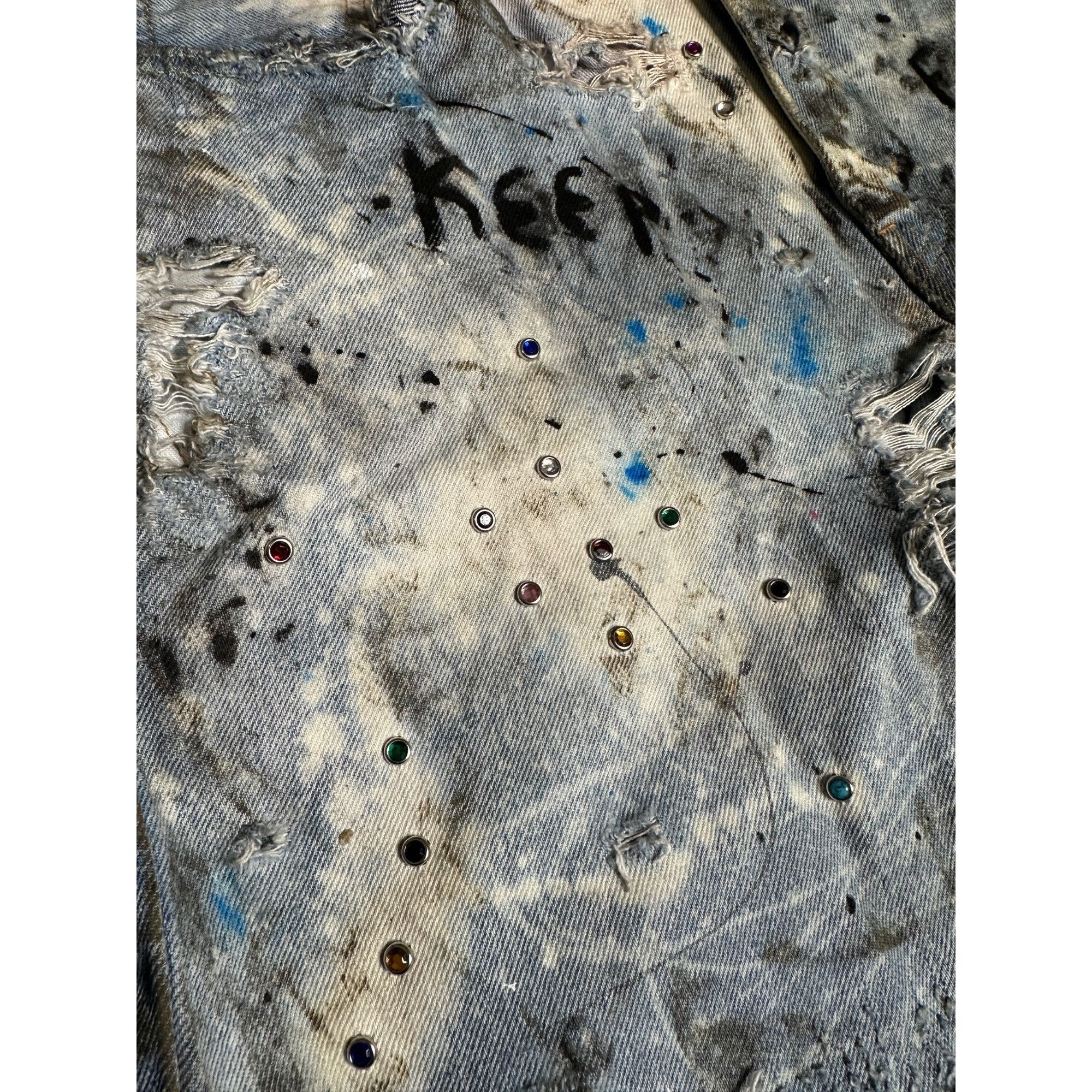 Levi's Custom Embellished Distressed Paint Stained dyed treated Lev Size US 33 - 3 Thumbnail