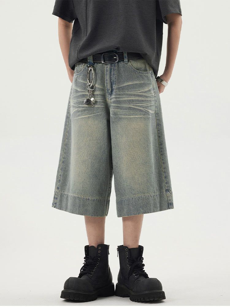 Japanese Brand × Jean American retro wide-leg washed loose straight denim shorts Size US 32 / EU 48 - 1 Thumbnail