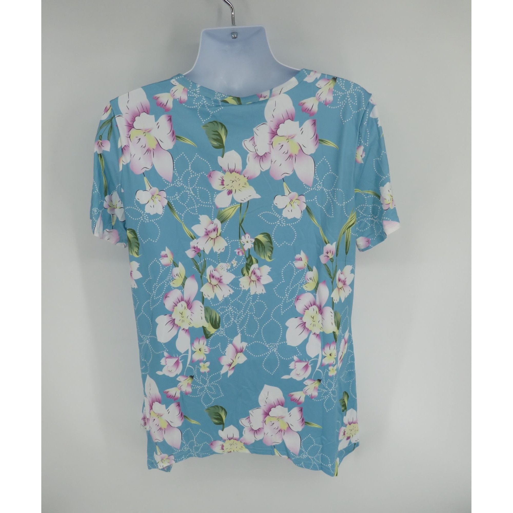 Other Dolnine Women's Floral Top Short Sleeve Blue Background 16W Size XXL / US 16-18 / IT 52-54 - 3 Thumbnail