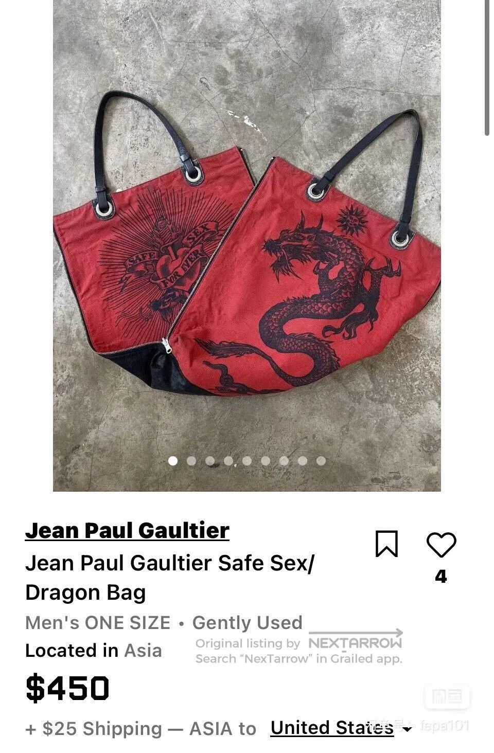 Jean Paul Gaultier Jean Paul Gaultier Dragon Design Tote Bag. Size ONE SIZE - 9 Thumbnail