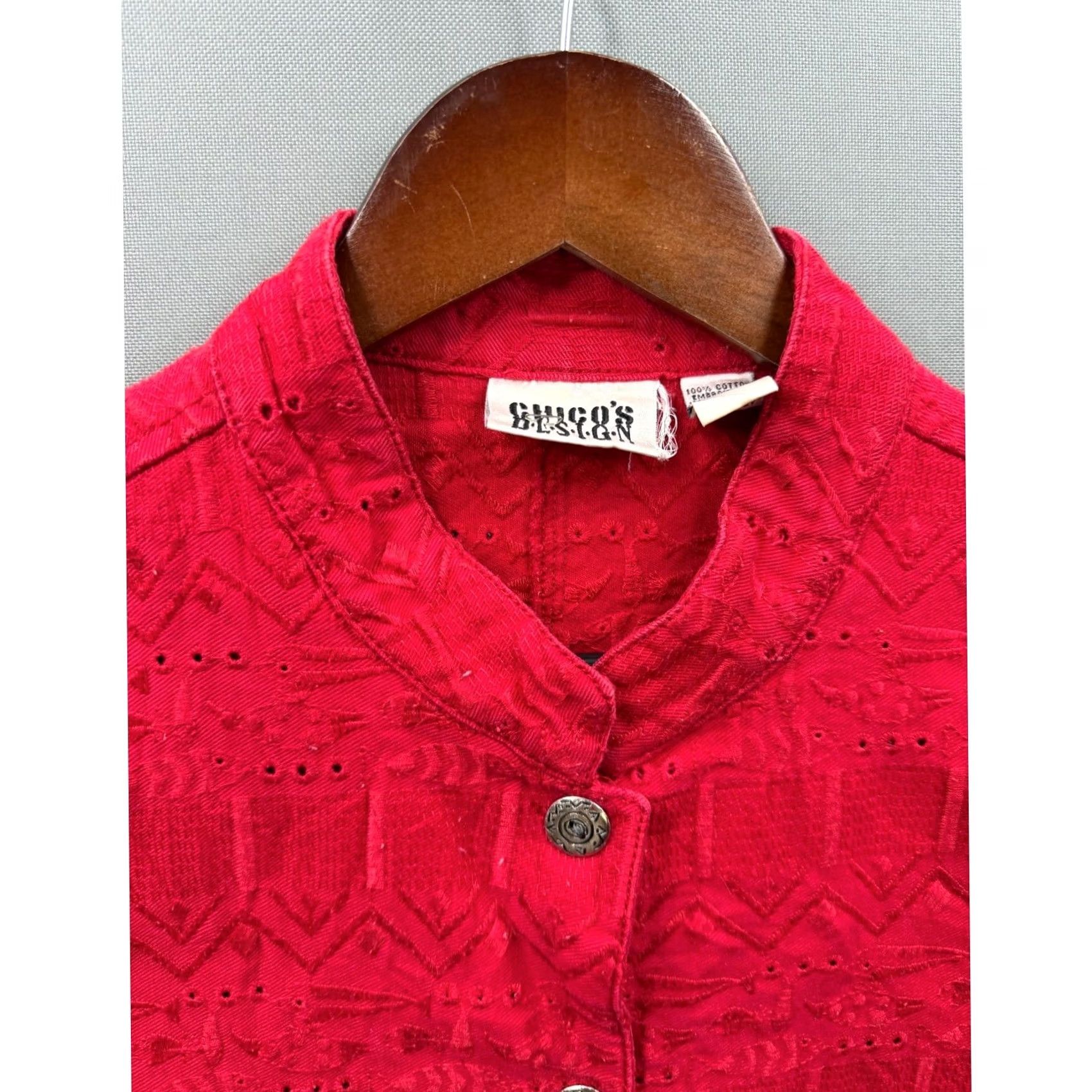 Vintage VINTAGE Chico's Design Jacket Womens Red Embroidered Eyelet Cotton Button Up Size XL Size XL / US 12-14 / IT 48-50 - 4 Thumbnail