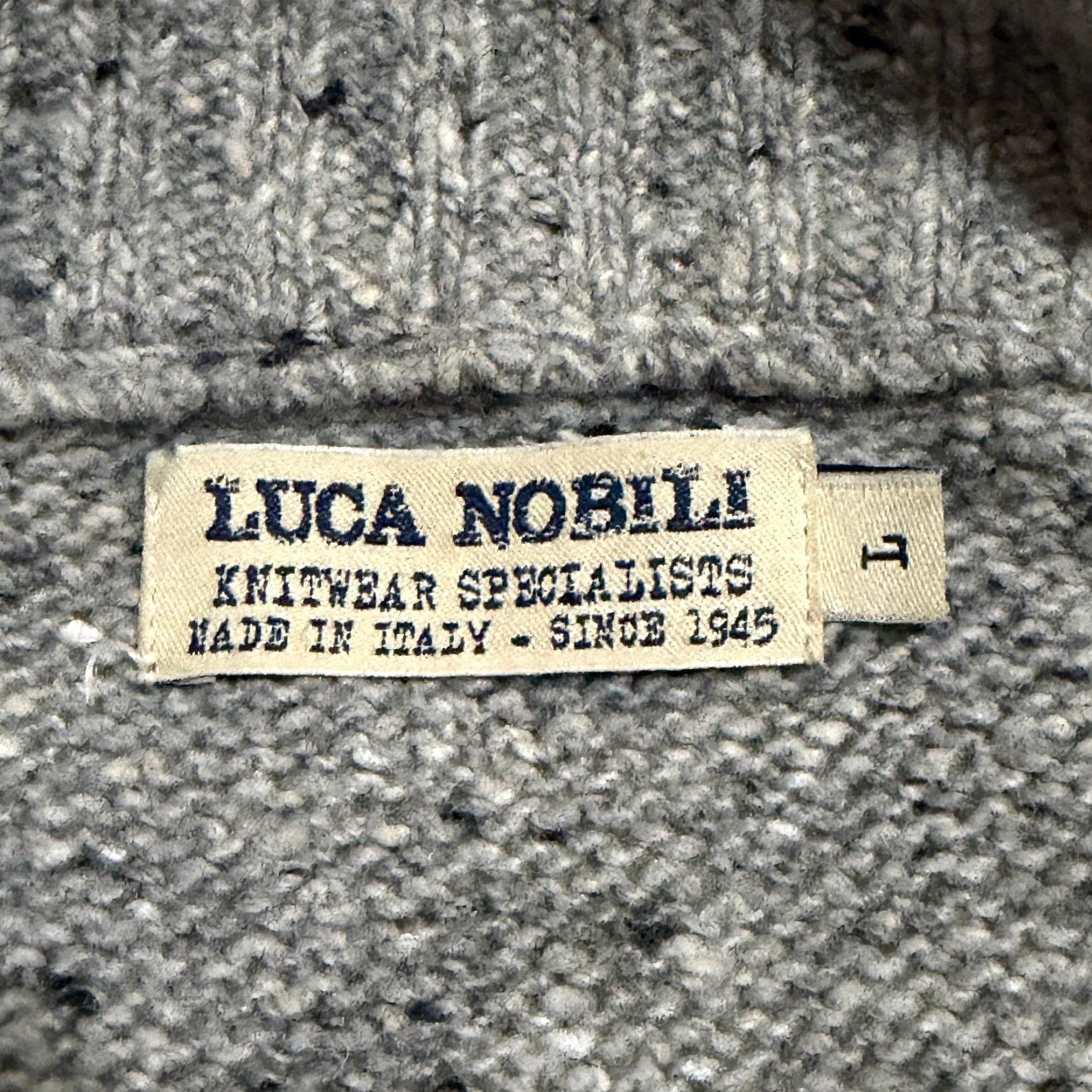 Vintage Luca Nobili Sweater Men Large Gray Heather Shawl Neck Cable Knit Pullover Italy Size US L / EU 52-54 / 3 - 3 Thumbnail