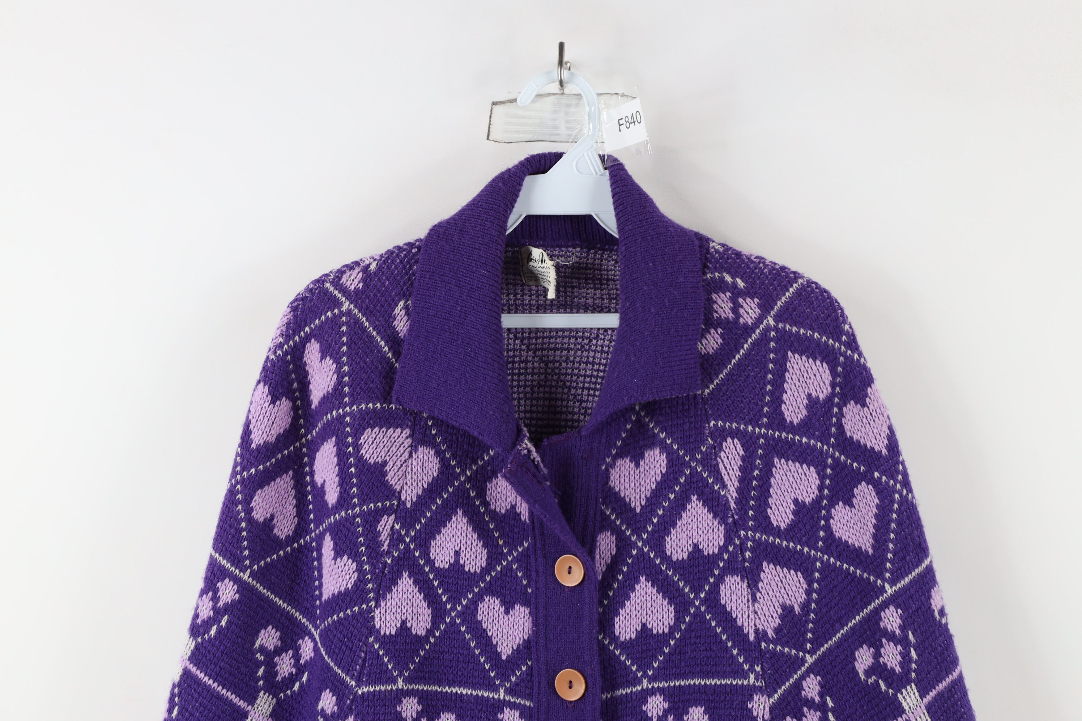 Vintage Vintage 70s Fairy Kei Kawaii Heart Knit Sweater Cape Purple Size ONE SIZE - 2 Thumbnail