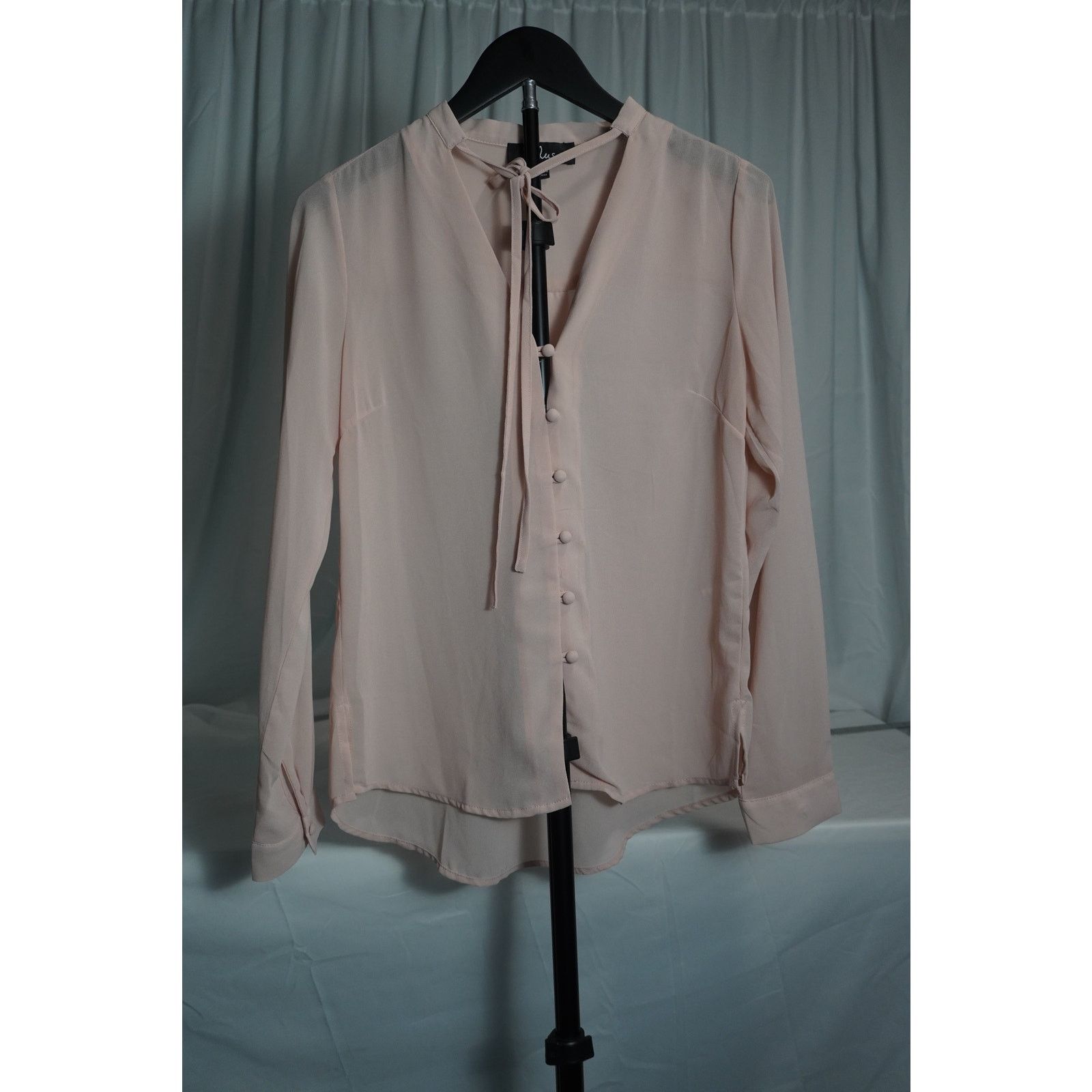 Lulus Lulus Blush Pink Long Sleeve Blouse Tie Neck Button Front Size S / US 4 / IT 40 - 1 Thumbnail
