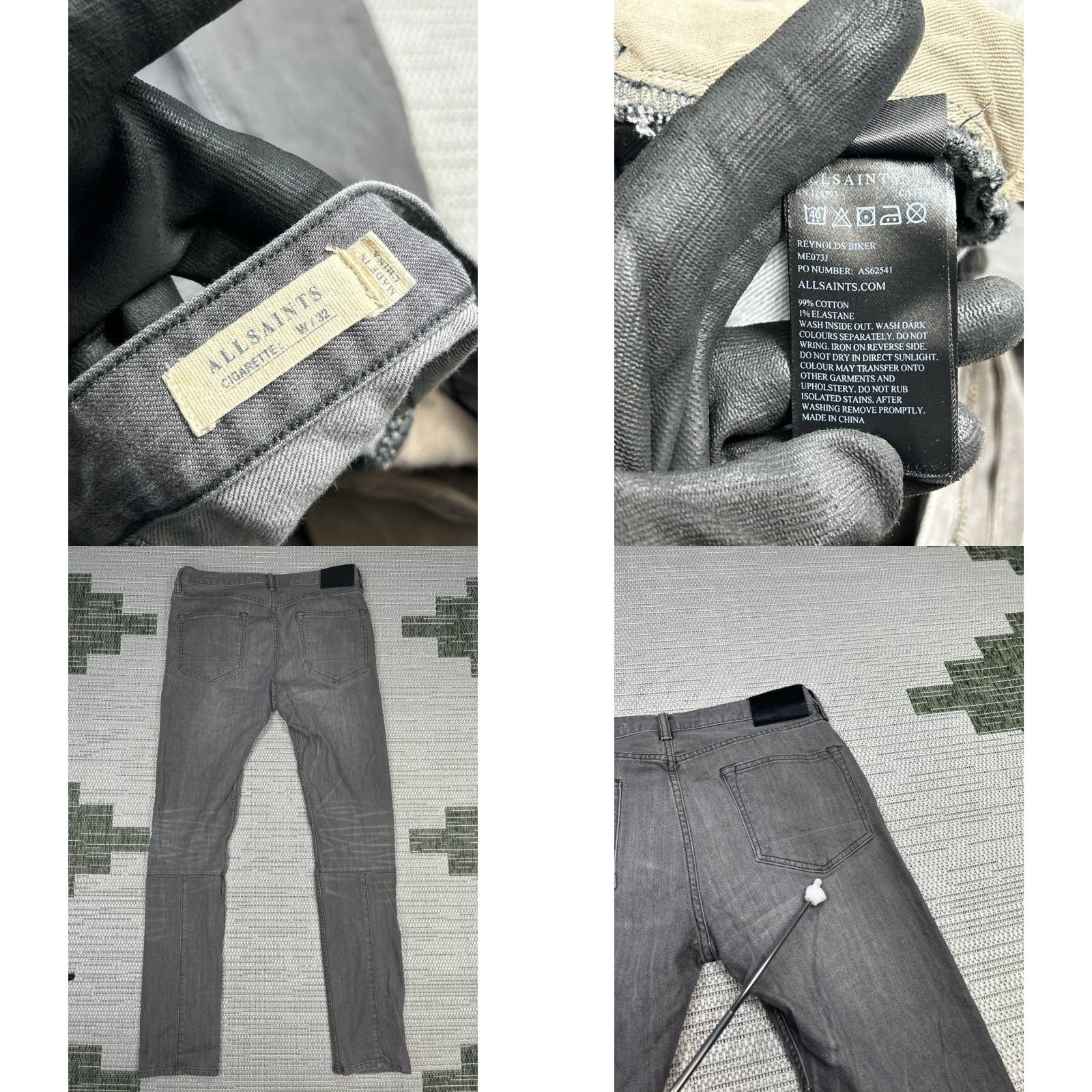 Allsaints Allsaints Jeans Mens 32 Reynolds Biker Gray Denim Cigarette Leg Slim Skinny 32 in Gray Mens Jeans Size US 32 / EU 48 - 8 Thumbnail