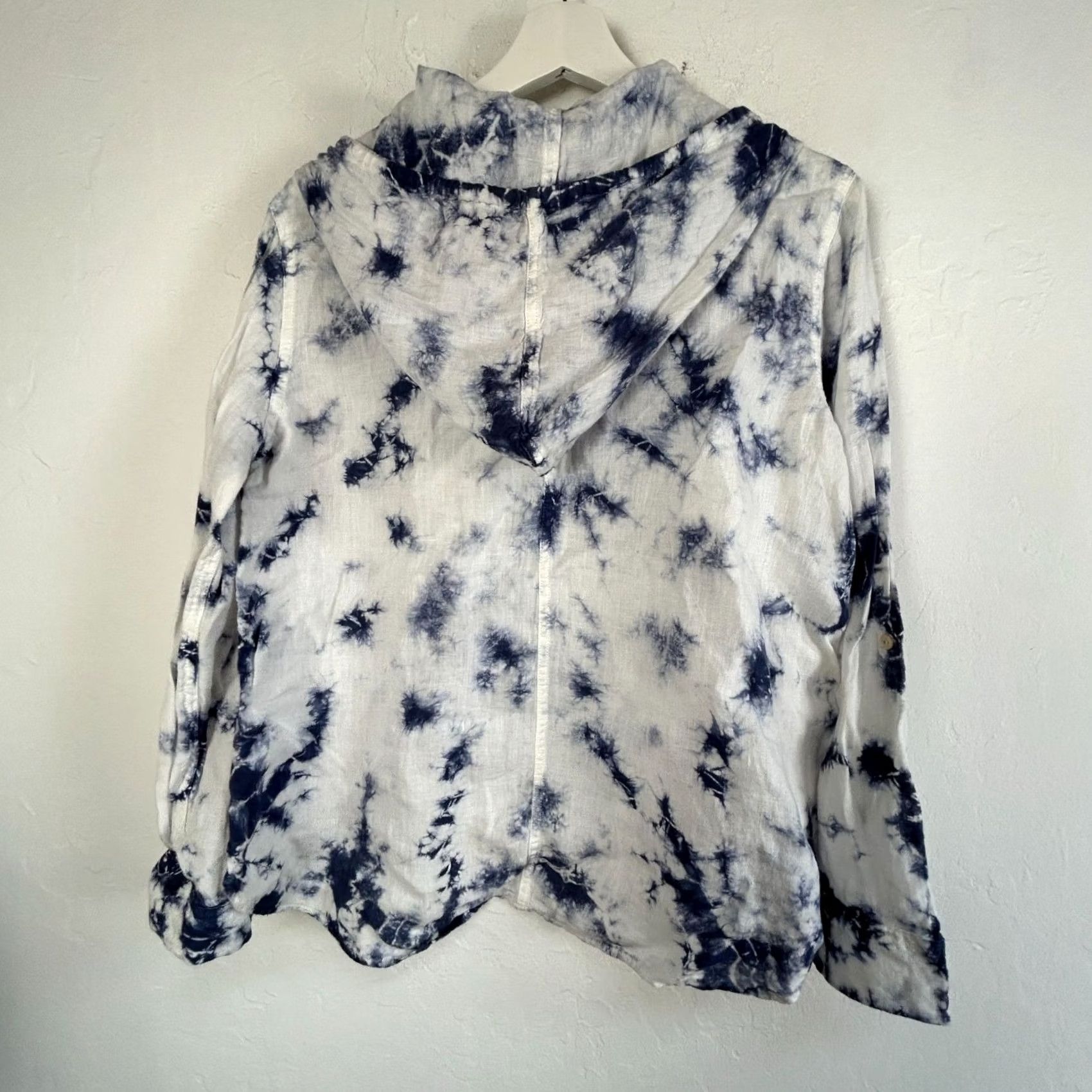 Rachel Zoe Rachel Zoe Womens Blue & White Tie-Dye Linen Hooded Button-Up Shirt Small New Size S / US 4 / IT 40 - 2 Thumbnail