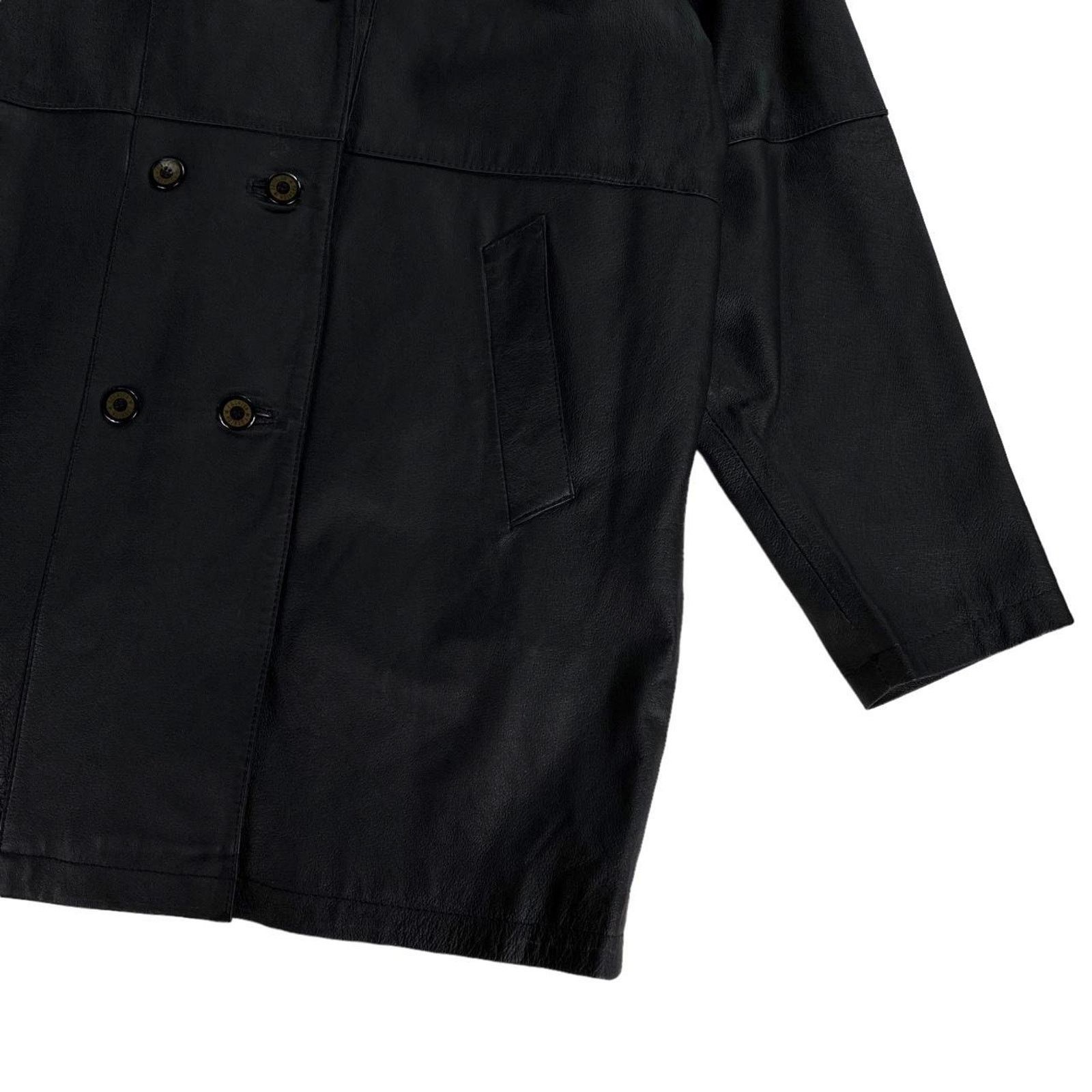 Vintage Y2K Vintage Black Double Breasted Leather Jacket Overcoat Size XL / US 12-14 / IT 48-50 - 3 Thumbnail