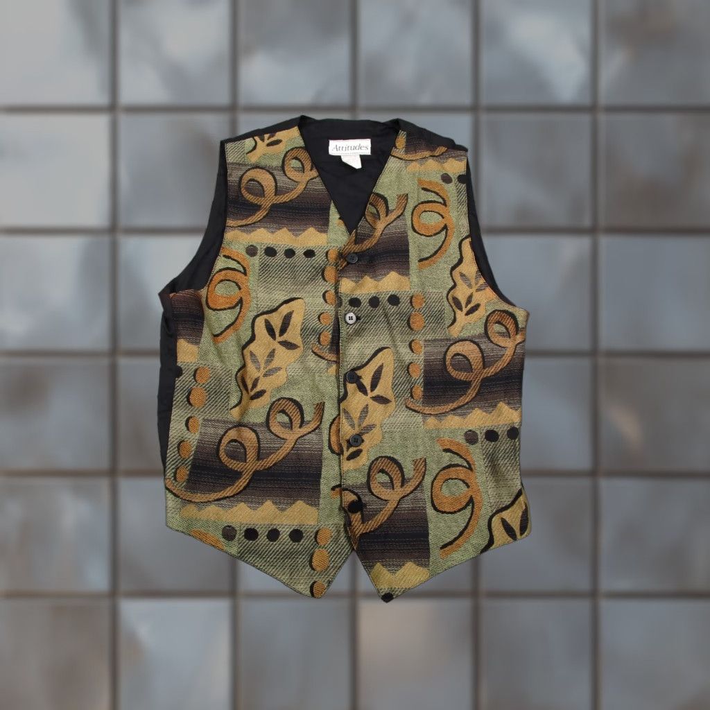 Vintage VINTAGE Attitudes Green Button Up Knit Vest Men Small Abstract 90s Retro Casual Size US S / EU 44-46 / 1 - 1 Thumbnail