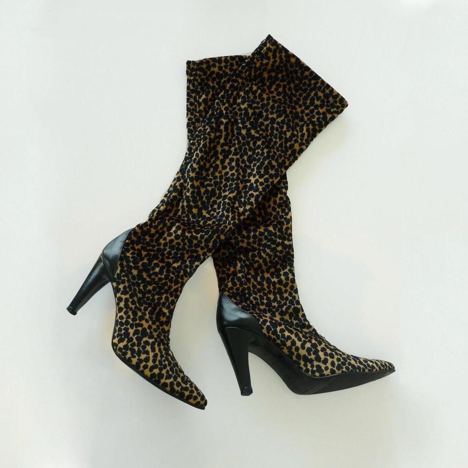 image of Vintage Nicole Miller 90's Leopard Boots in Black, Women's (Size 7)