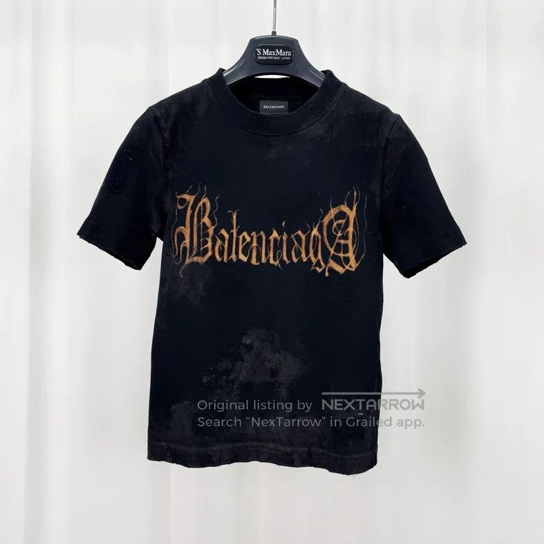 Balenciaga Mud-dyed Sanskrit letter printed short sleeves