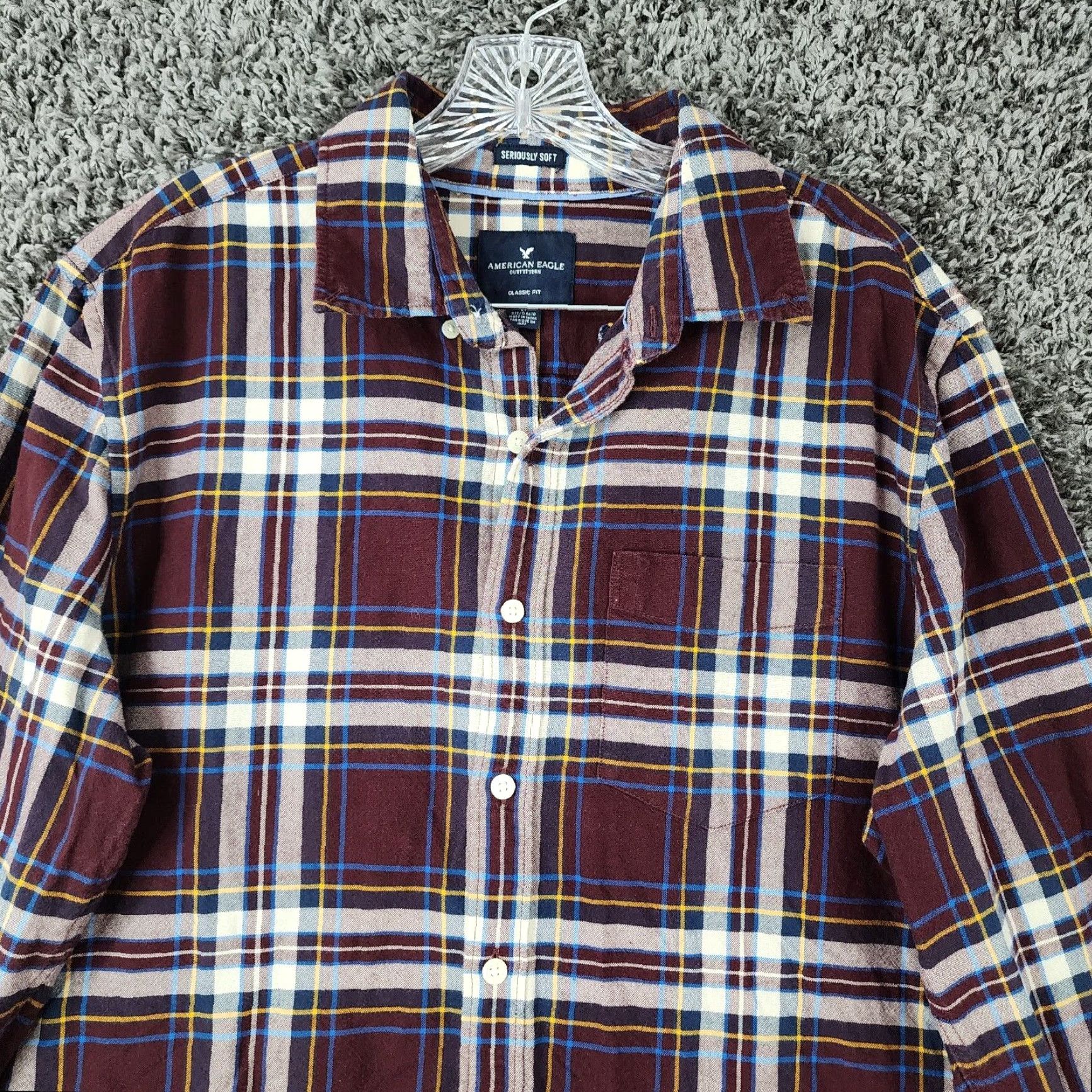 American Eagle Outfitters American Eagle Mens Purple Plaid Long Sleeve Soft Button Up Flannel Size LT Size US L / EU 52-54 / 3 - 3 Thumbnail