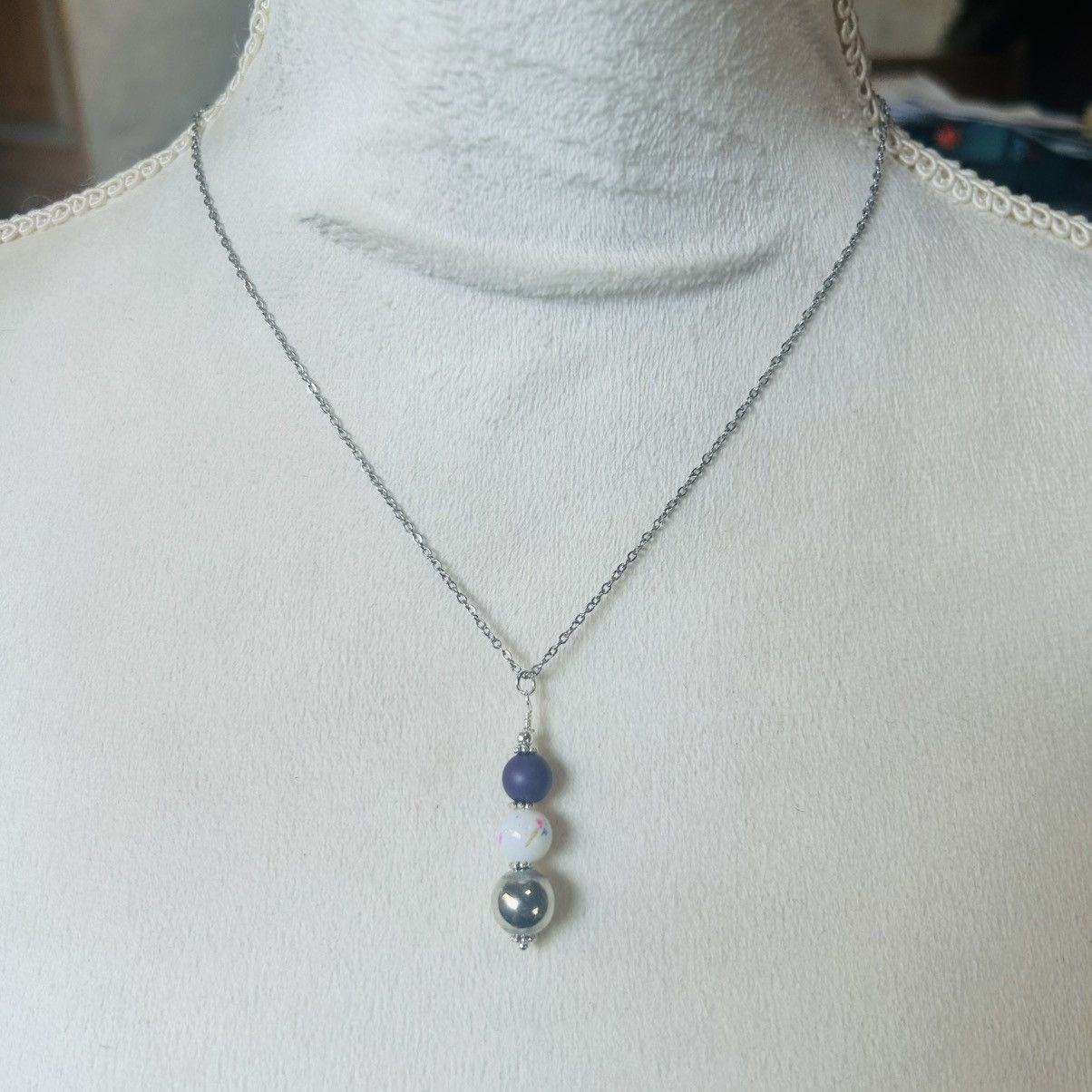 Handmade Handcrafted art glass bead drop pendant on chain necklace Size ONE SIZE - 3 Thumbnail