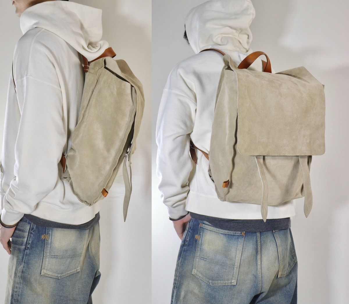 Pre-owned Maison Margiela 18aw Backpack（suede） In Beige