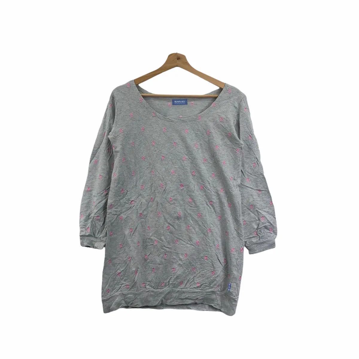 Vtg BEAMS PLUS JAPAN Floral Flower Grey Sweatshirt Sweater