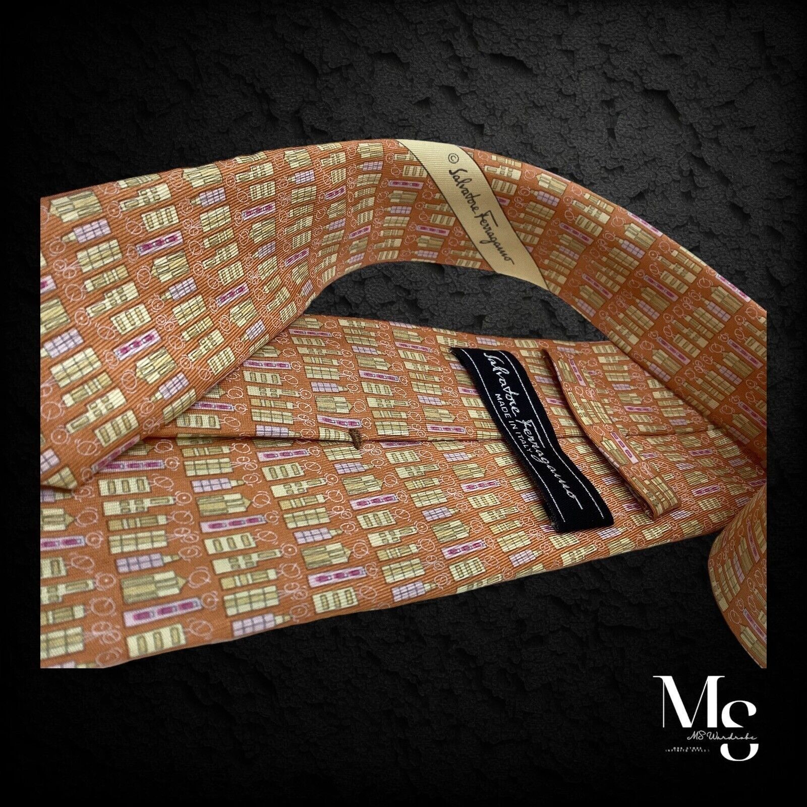 Salvatore Ferragamo SALVATORE FERRAGAMO Orange Building Luxury Silk Tie Made In Size ONE SIZE - 4 Thumbnail