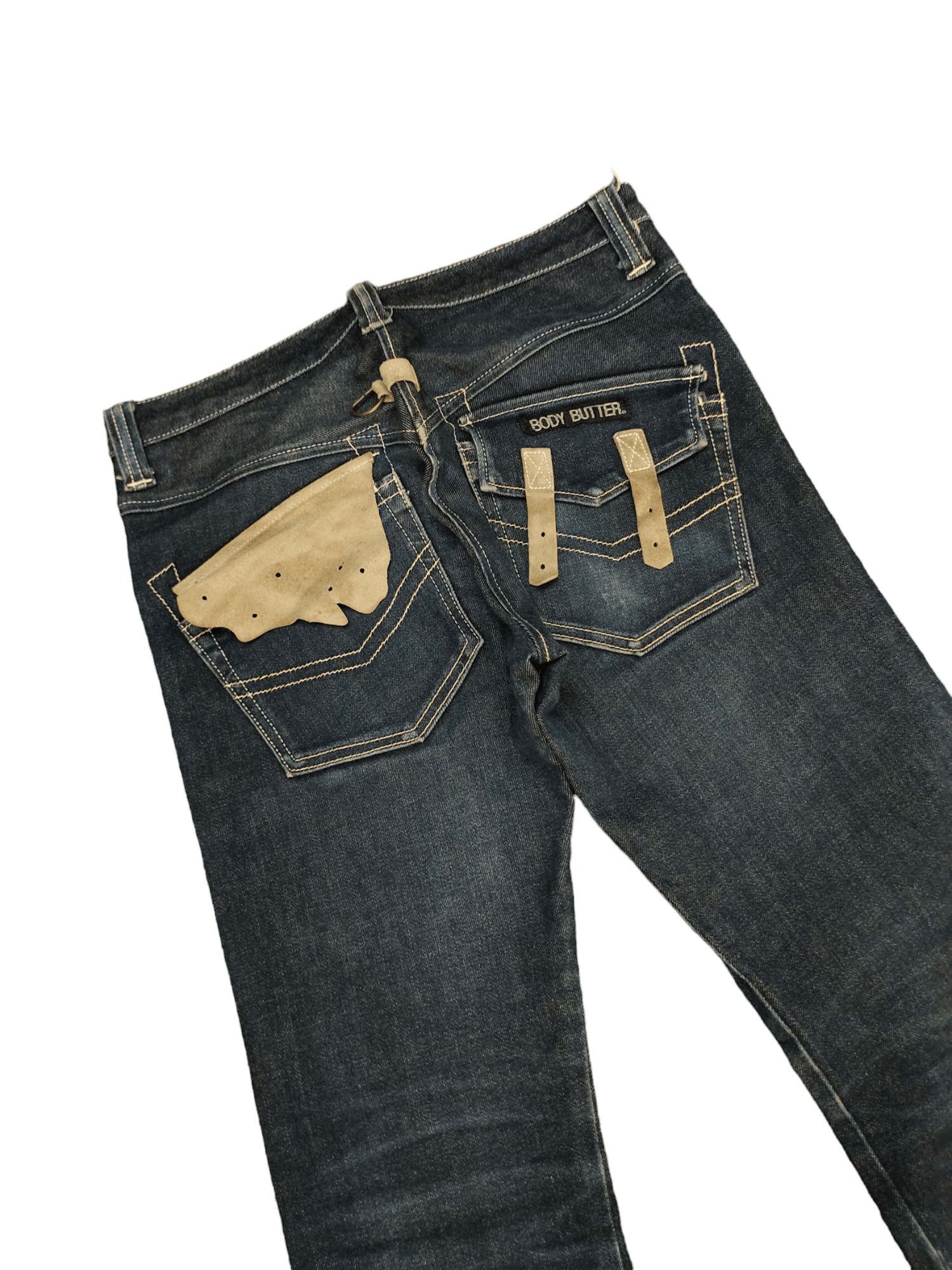 If Six Was Nine Flare Jeans Body Butter Japan Leather Trim Denim Bootcut Y2k Size US 31 - 15 Thumbnail
