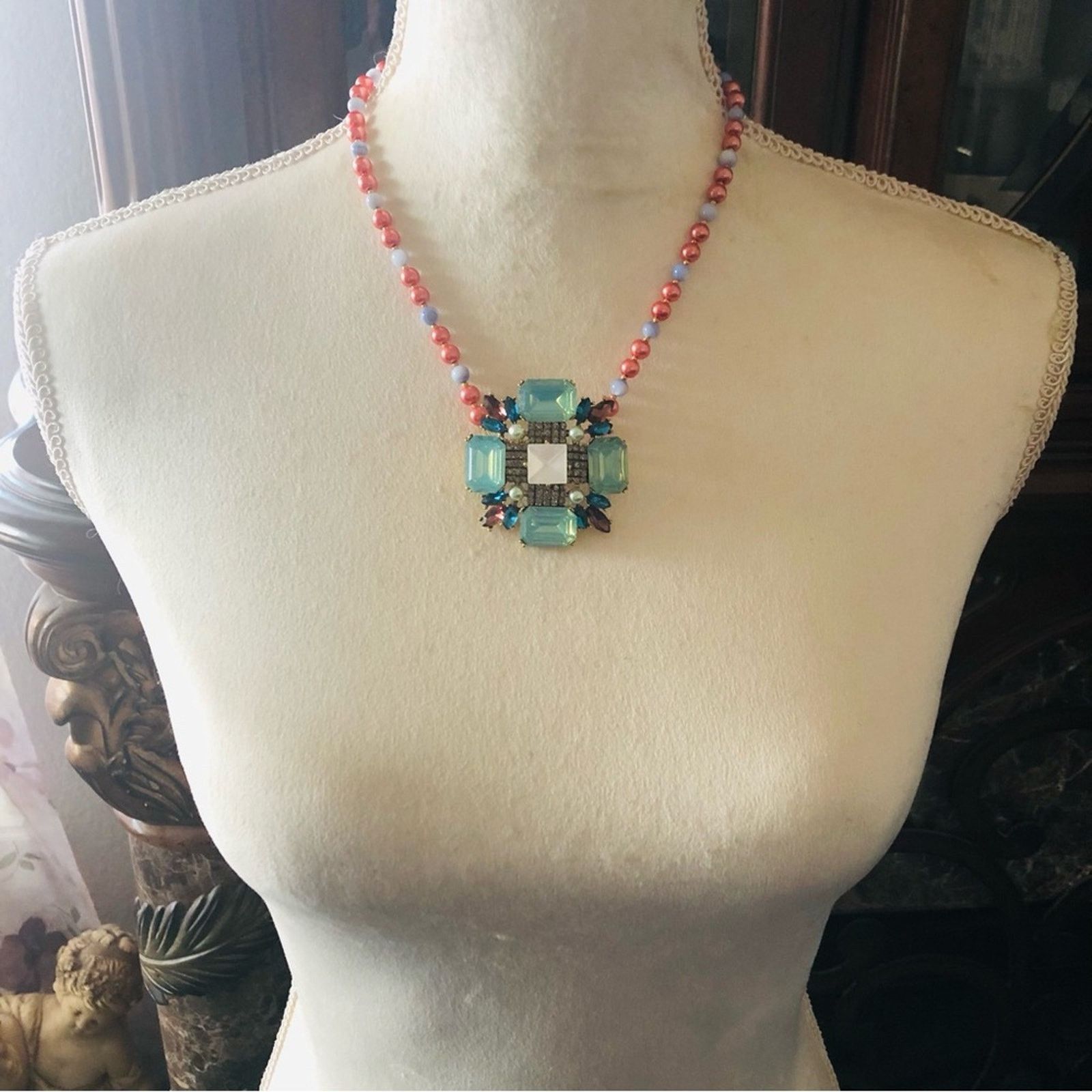 Handmade Handcrafted repurpose glass stone Pearl necklace Size ONE SIZE - 5 Thumbnail