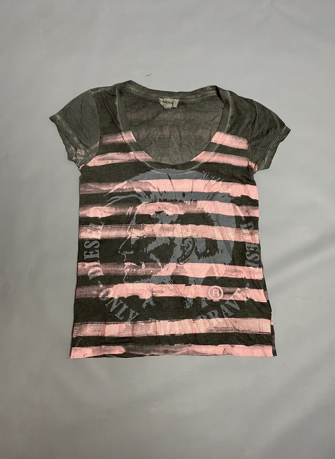 Diesel Diesel Women’s Graphic Stripe T-Shirt Size S Wash Pink Logo Size S / US 4 / IT 40 - 4 Thumbnail