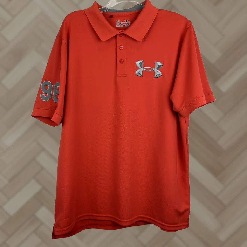 Under Armour Under Armour Polo Shirt Mens XL UA Tech Golf Coral Orange Big Logo Read Color Orange Logo All Seasons 27" Shoulder Size US XL / EU 56 / 4 - 1 Thumbnail
