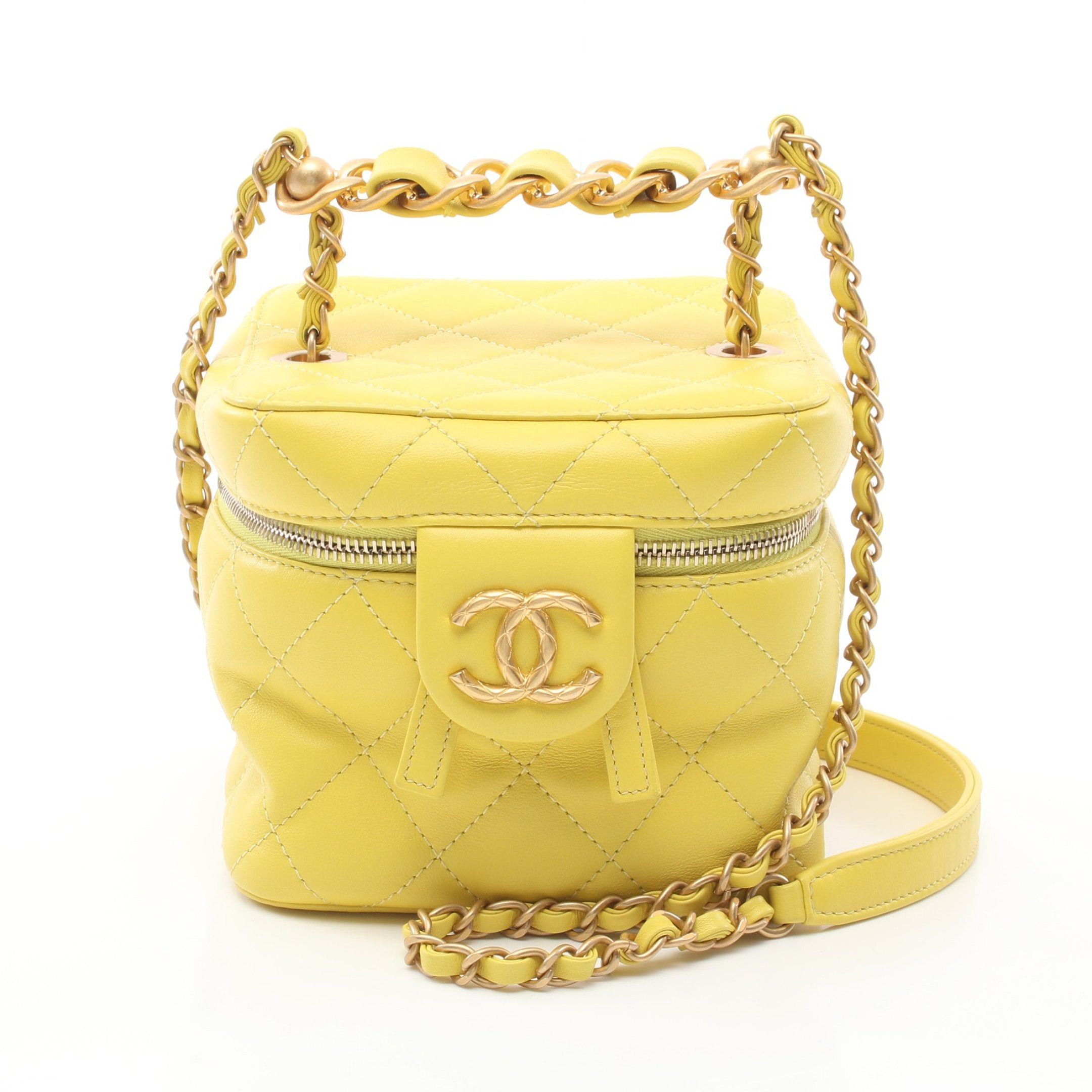 image of Chanel Matelasse Vanity Bag Chain Shoulder Bag Lambskin Yellow Gold Hardware 2Way, Women's